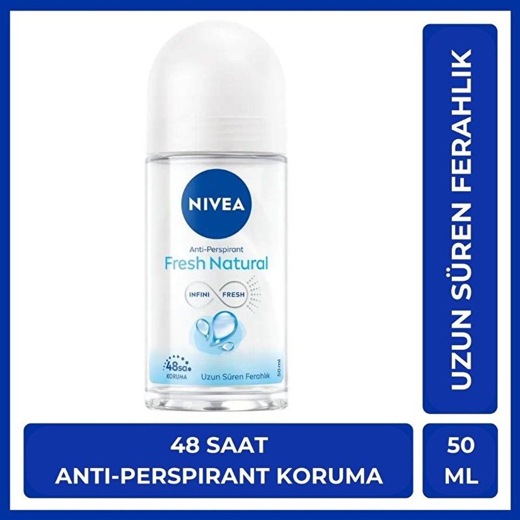 Nivea Fresh Natural Women's Roll-On Deodorant - 48 Hour Protection, Alcohol-Free, Natural Fragrance