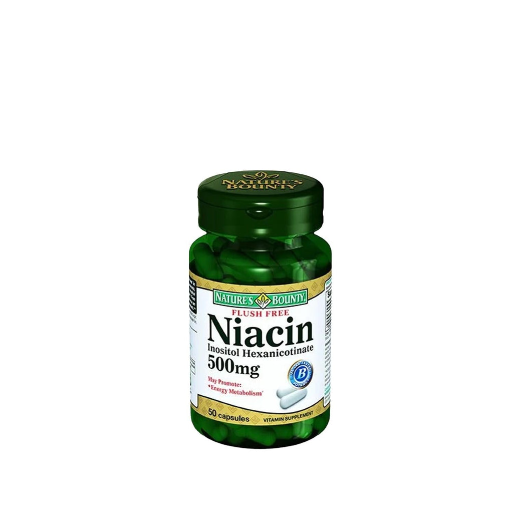 Nature's Bounty Flush Free Niacin 500 mg Dietary Supplement for Cardiovascular Health - 50 Capsules