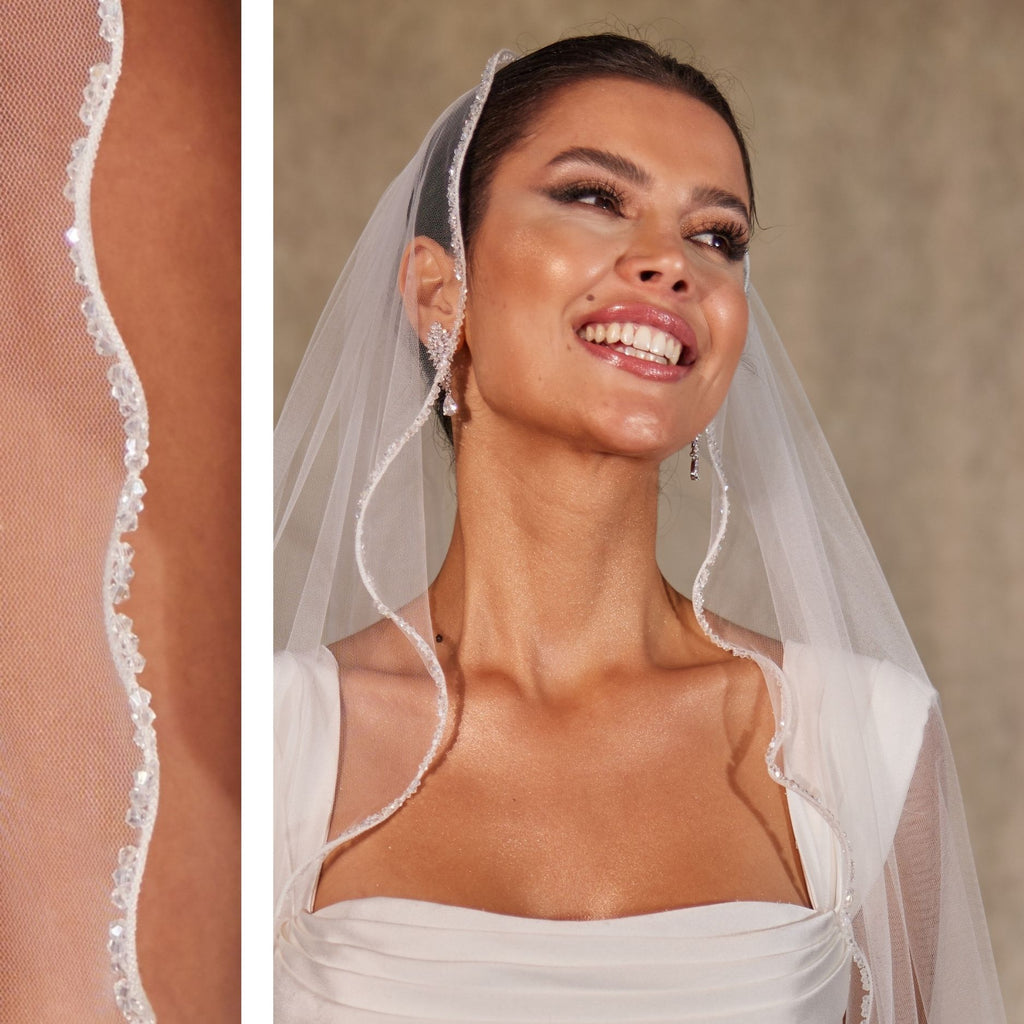 Wavy Beaded Edge Minimalist Wedding Veil- D246 – Bridal Port
