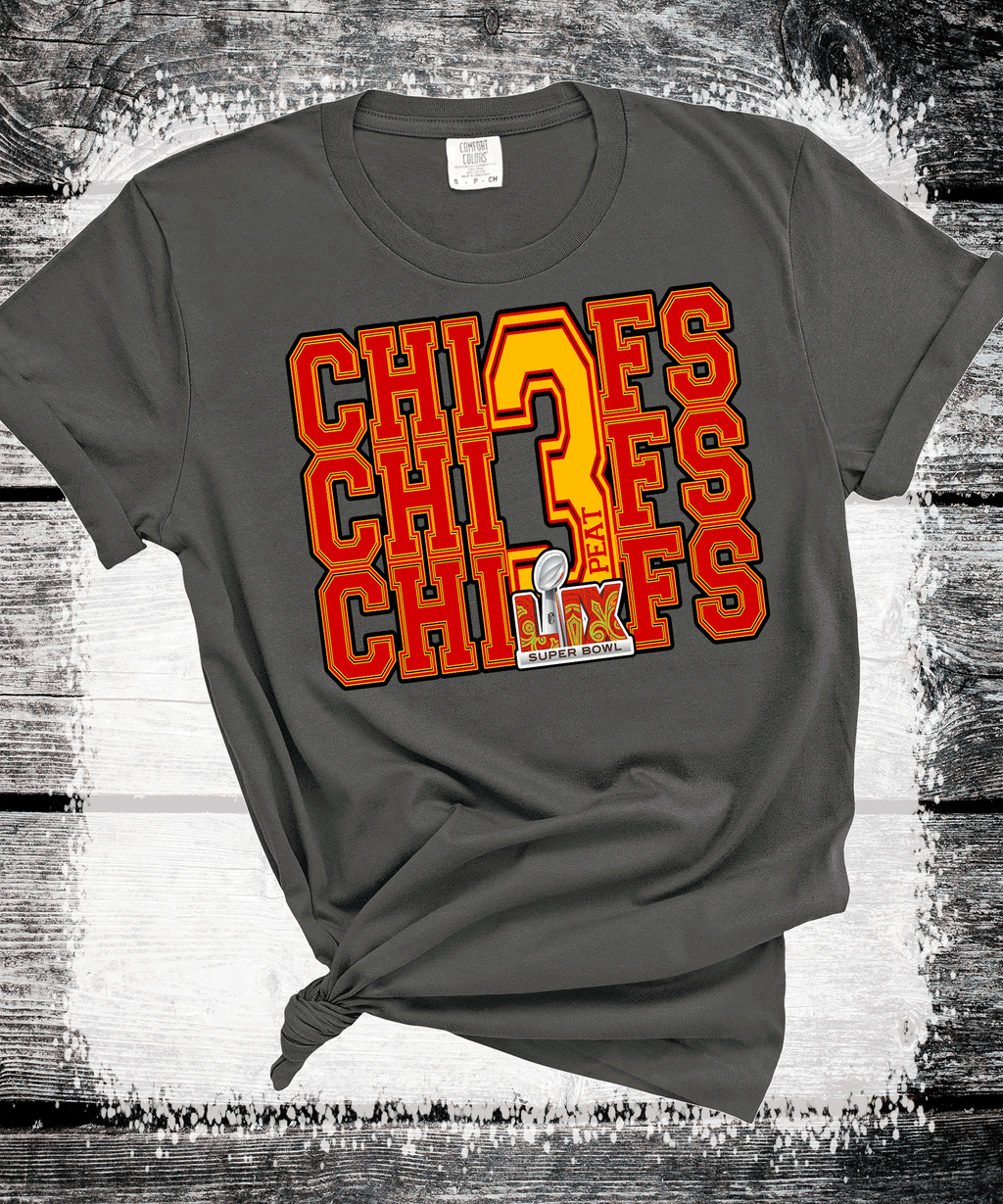 A Blessed Texas Mess Boutique Super Bowl 3Peat Kingdom Kansas City Football Chiefs T-Shirt, Three-Peat… — A Blessed Texas Mess Boutique branding close-up