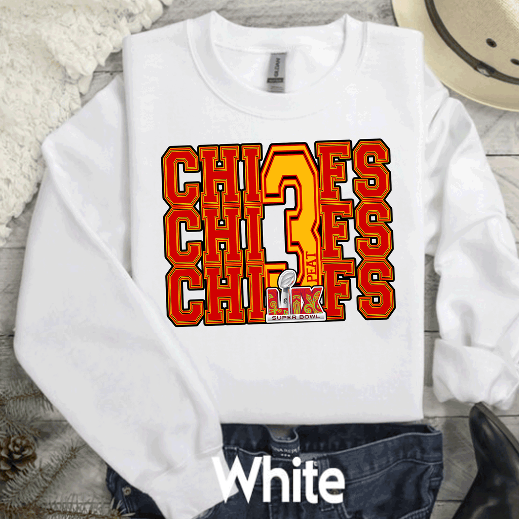 A Blessed Texas Mess Boutique Super Bowl 3Peat Kingdom Kansas City Football Chiefs T-Shirt, Three-Peat… — construction detail