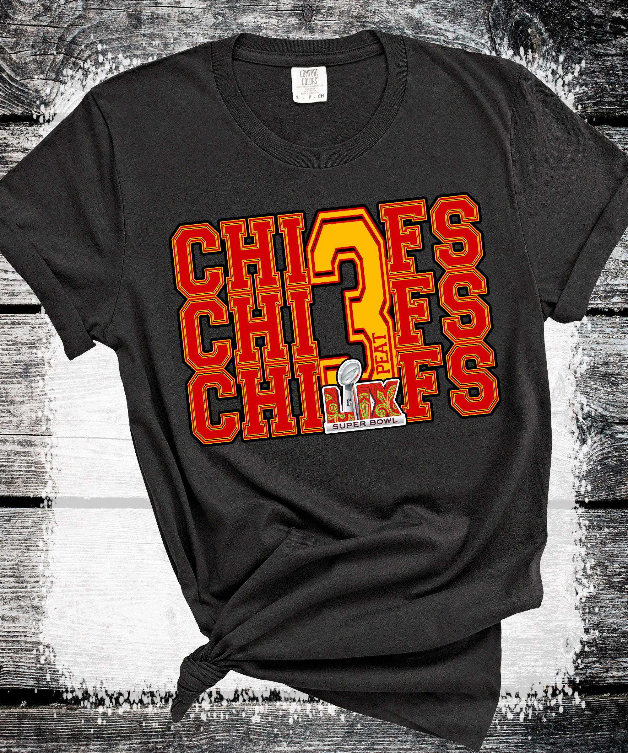 A Blessed Texas Mess Boutique Super Bowl 3Peat Kingdom Kansas City Football Chiefs T-Shirt, Three-Peat… — main product shot