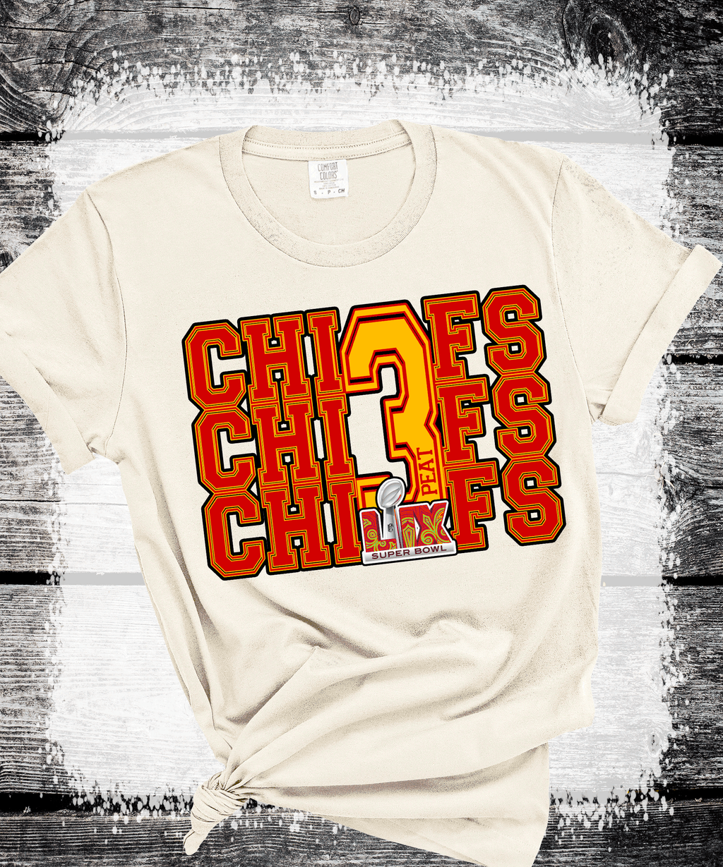 A Blessed Texas Mess Boutique Super Bowl 3Peat Kingdom Kansas City Football Chiefs T-Shirt, Three-Peat… — lifestyle worn / used context