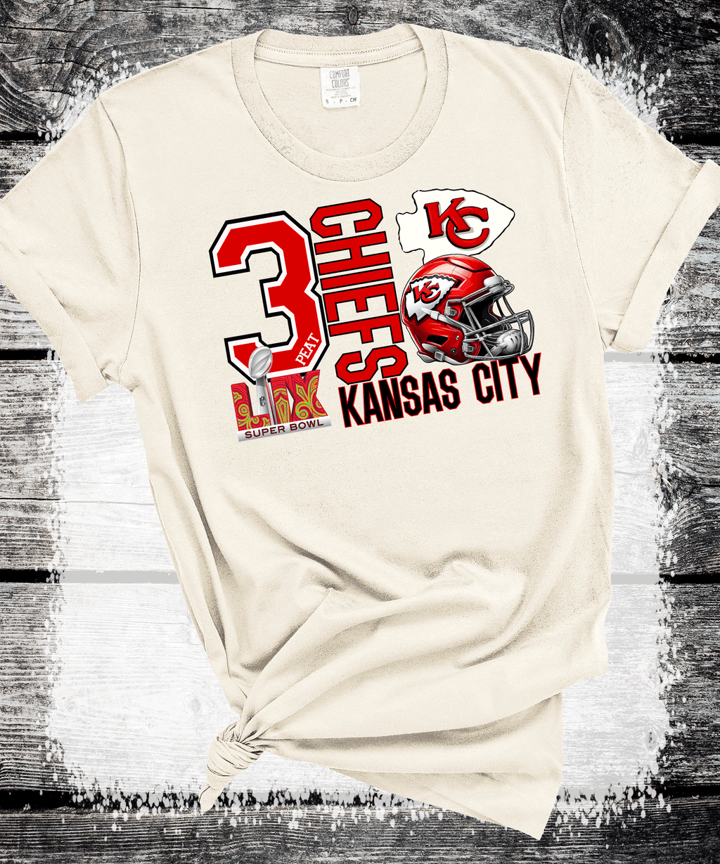 A Blessed Texas Mess Boutique Super Bowl 3Peat Kingdom Kansas City Football Chiefs T-Shirt, Three-Peat… — main product shot