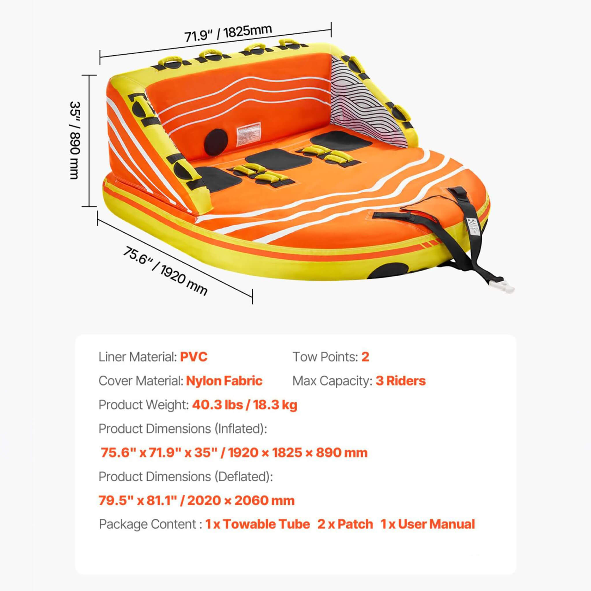 3-Person Inflatable Towable Boat Tube For Water Sports (SAK48091) – SAKSBY WHOLESALE, view 10