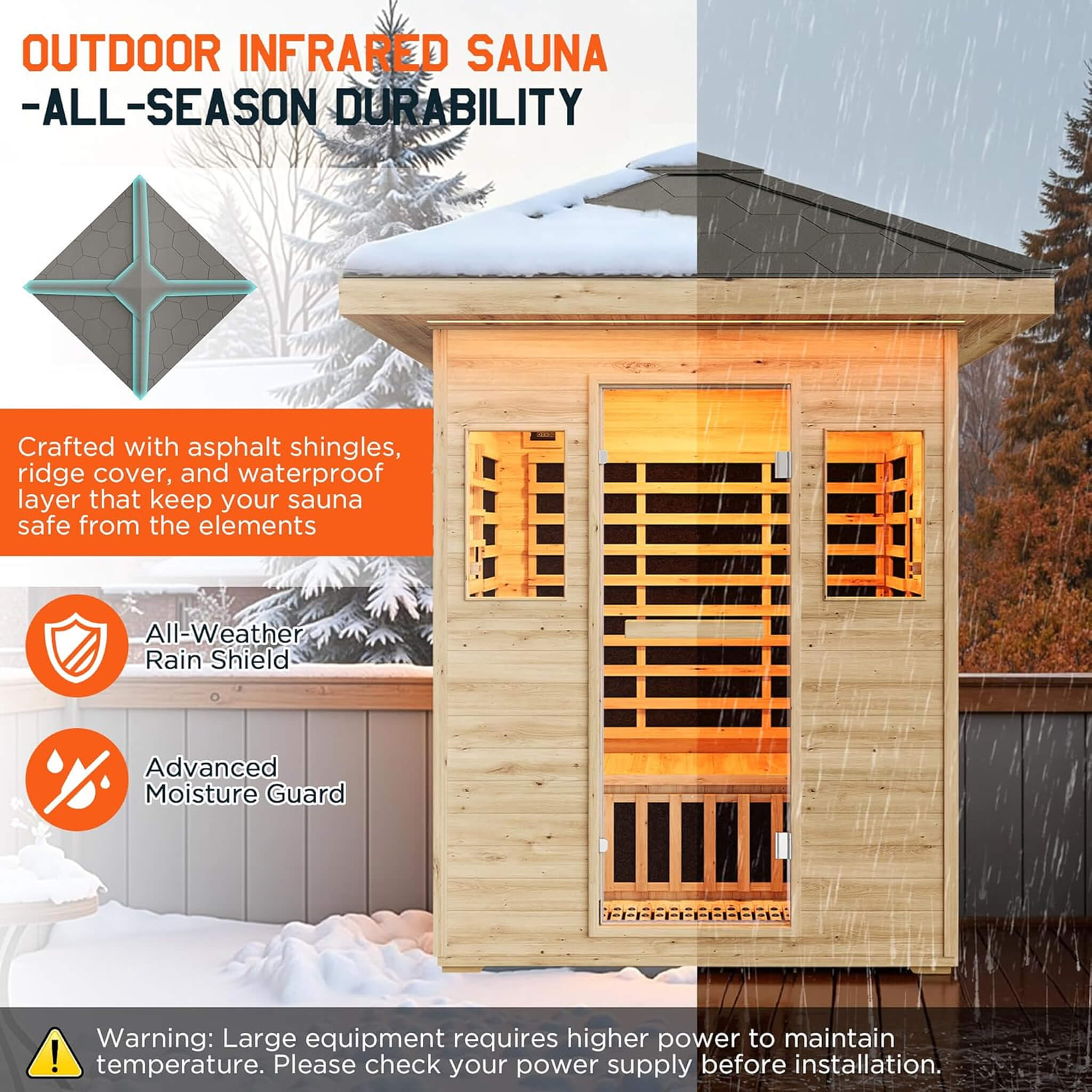 Thermora Zurich 3-Person Low EMF Spruce Wood Outdoor Infrared Sauna With Bluetooth Speakers And LED Lights (SAK59047) – SAKSB