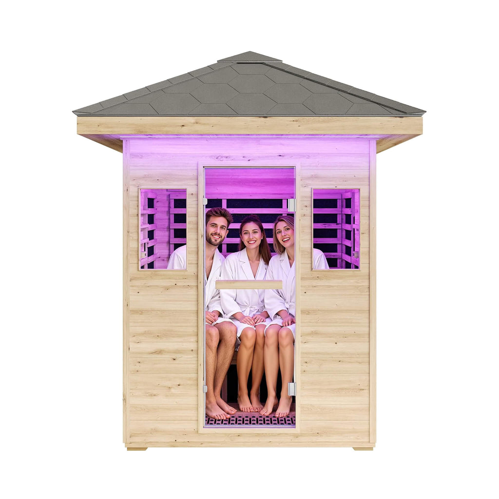 Thermora Zurich 3-Person Low EMF Spruce Wood Outdoor Infrared Sauna With Bluetooth Speakers And LED Lights (SAK59047) – SAKSB