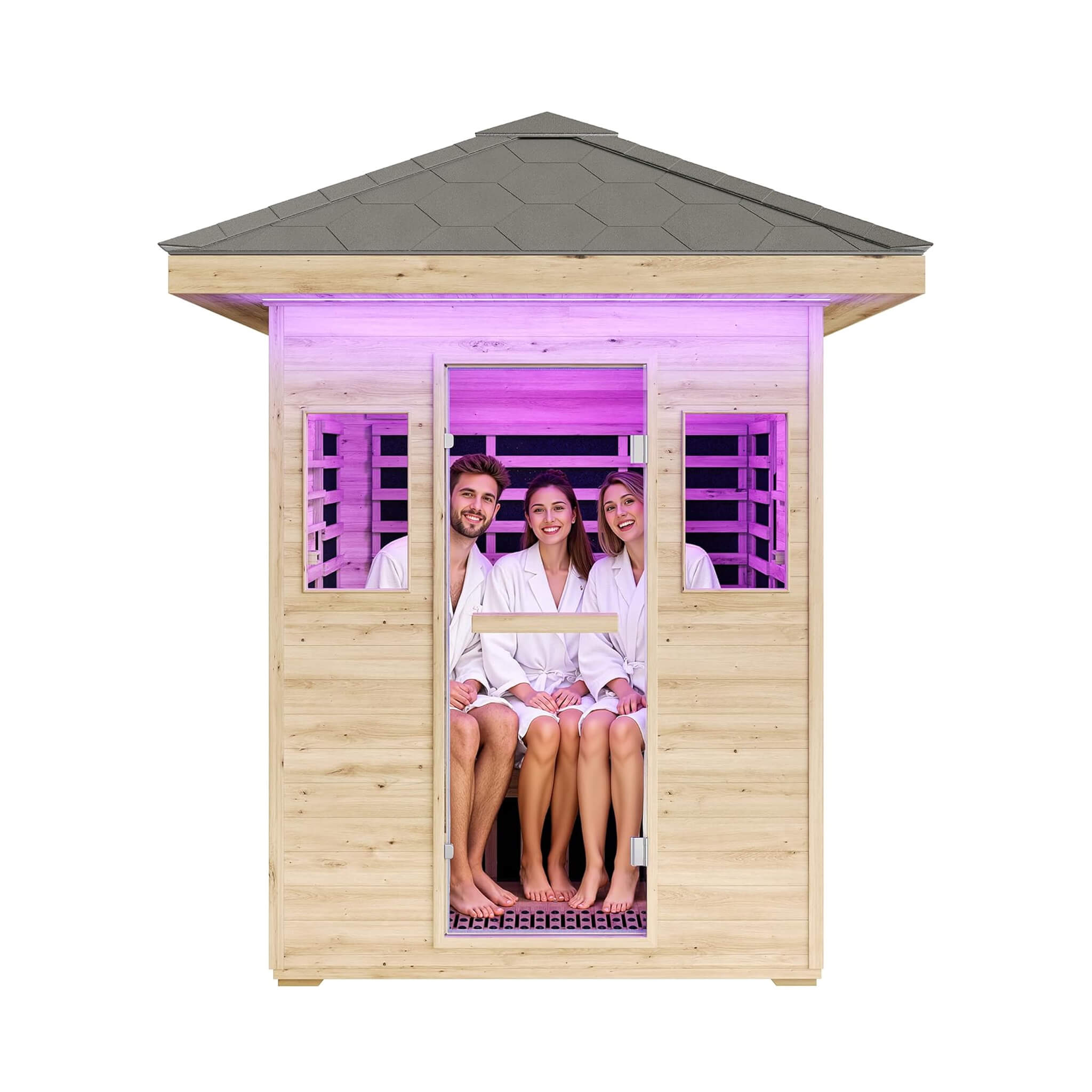 Thermora Zurich 3-Person Low EMF Spruce Wood Outdoor Infrared Sauna With Bluetooth Speakers And LED Lights (SAK59047) – SAKSB