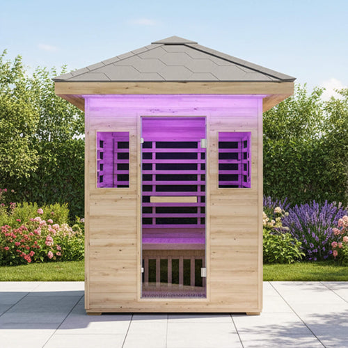 Thermora Zurich 3-Person Low EMF Spruce Wood Outdoor Infrared Sauna With Bluetooth Speakers And LED Lights (SAK59047) – SAKSB