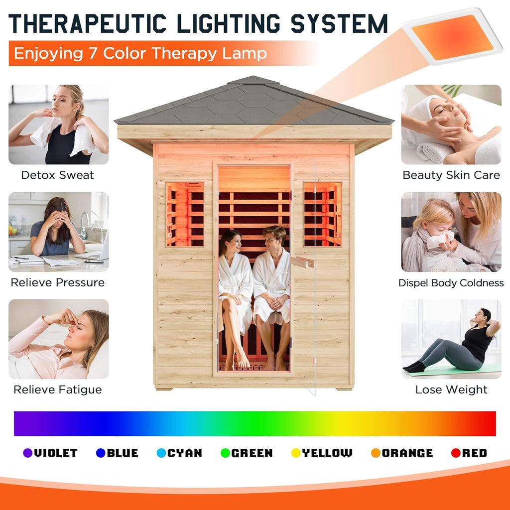 Thermora Zurich 3-Person Low EMF Spruce Wood Outdoor Infrared Sauna With Bluetooth Speakers And LED Lights (SAK59047) – SAKSB