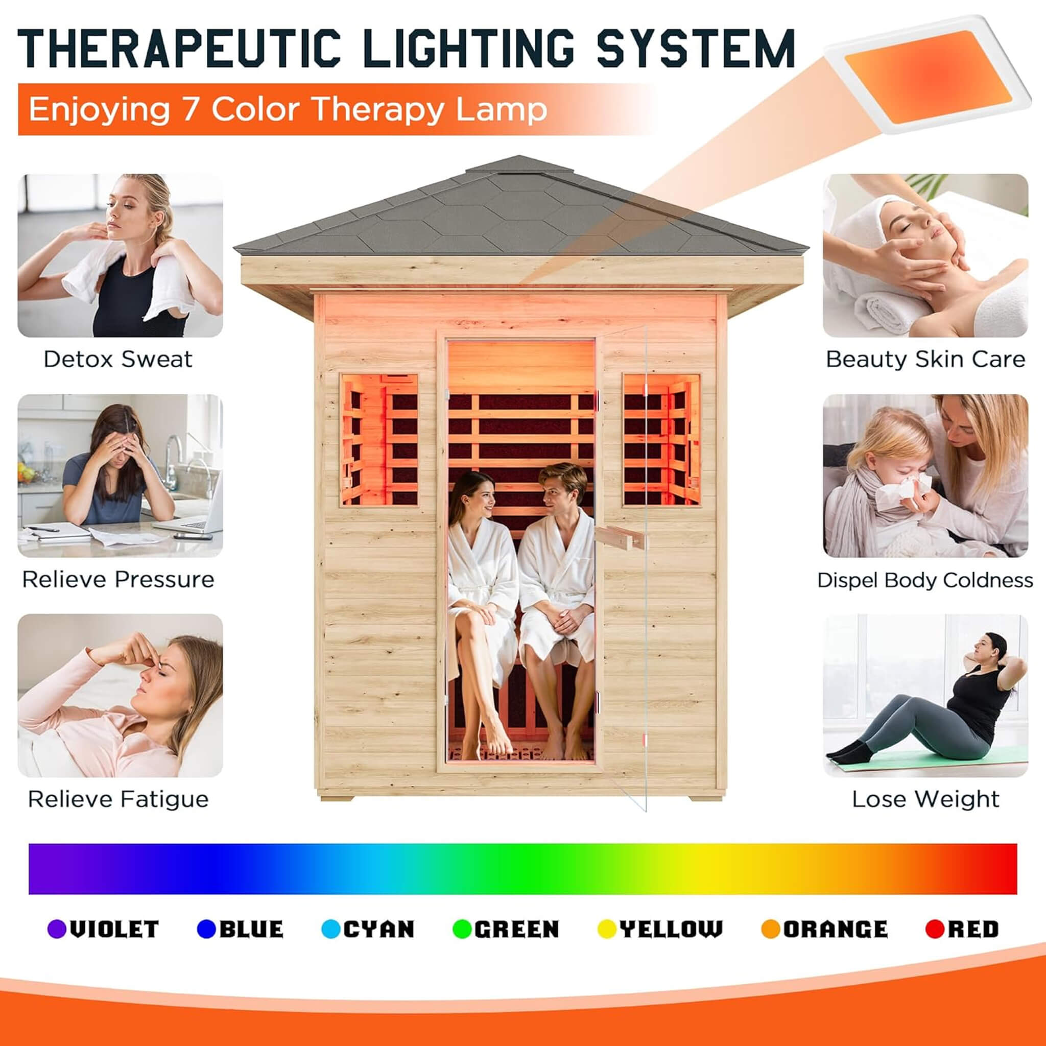 Thermora Zurich 3-Person Low EMF Spruce Wood Outdoor Infrared Sauna With Bluetooth Speakers And LED Lights (SAK59047) – SAKSB