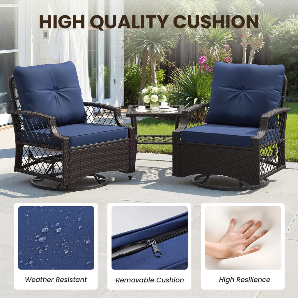 Alora 3-Piece Wicker Patio Bistro Set W/ Swivel Chairs And Table (SAK14789) – SAKSBY WHOLESALE, view 3