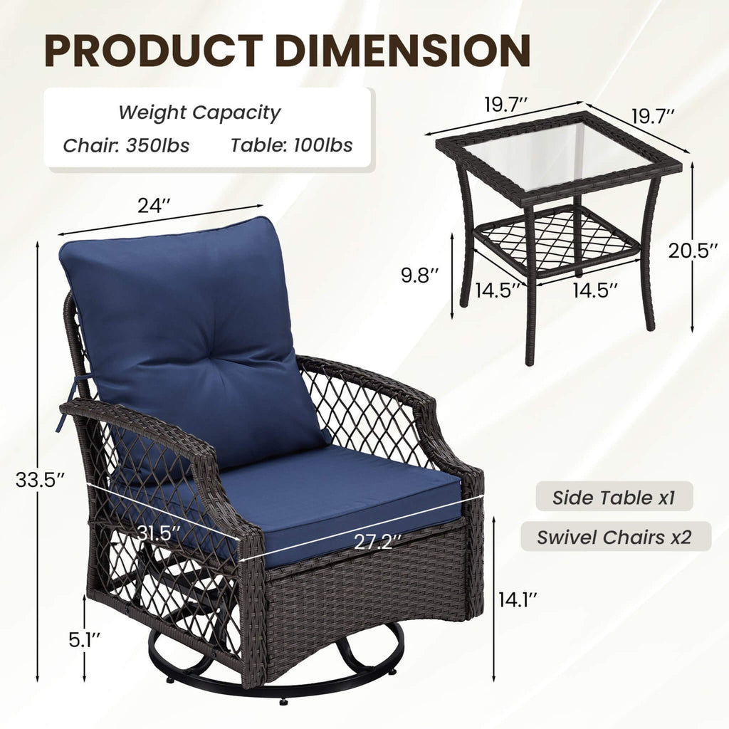 Alora 3-Piece Wicker Patio Bistro Set W/ Swivel Chairs And Table (SAK14789) – SAKSBY WHOLESALE, view 8