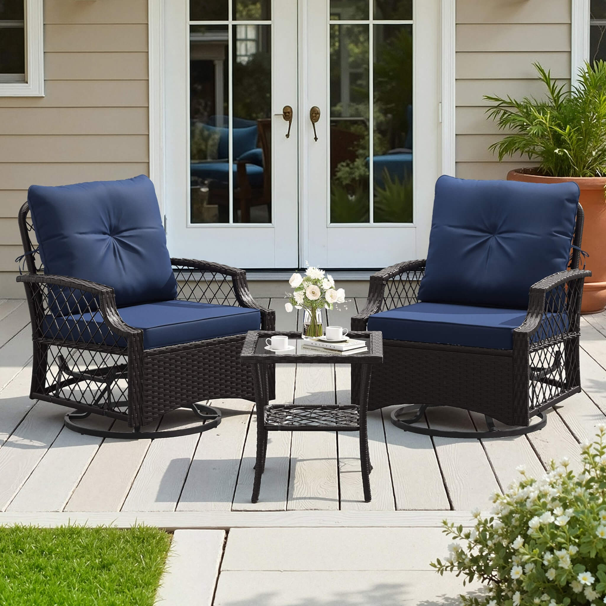 Alora 3-Piece Wicker Patio Bistro Set W/ Swivel Chairs And Table (SAK14789) – SAKSBY WHOLESALE
