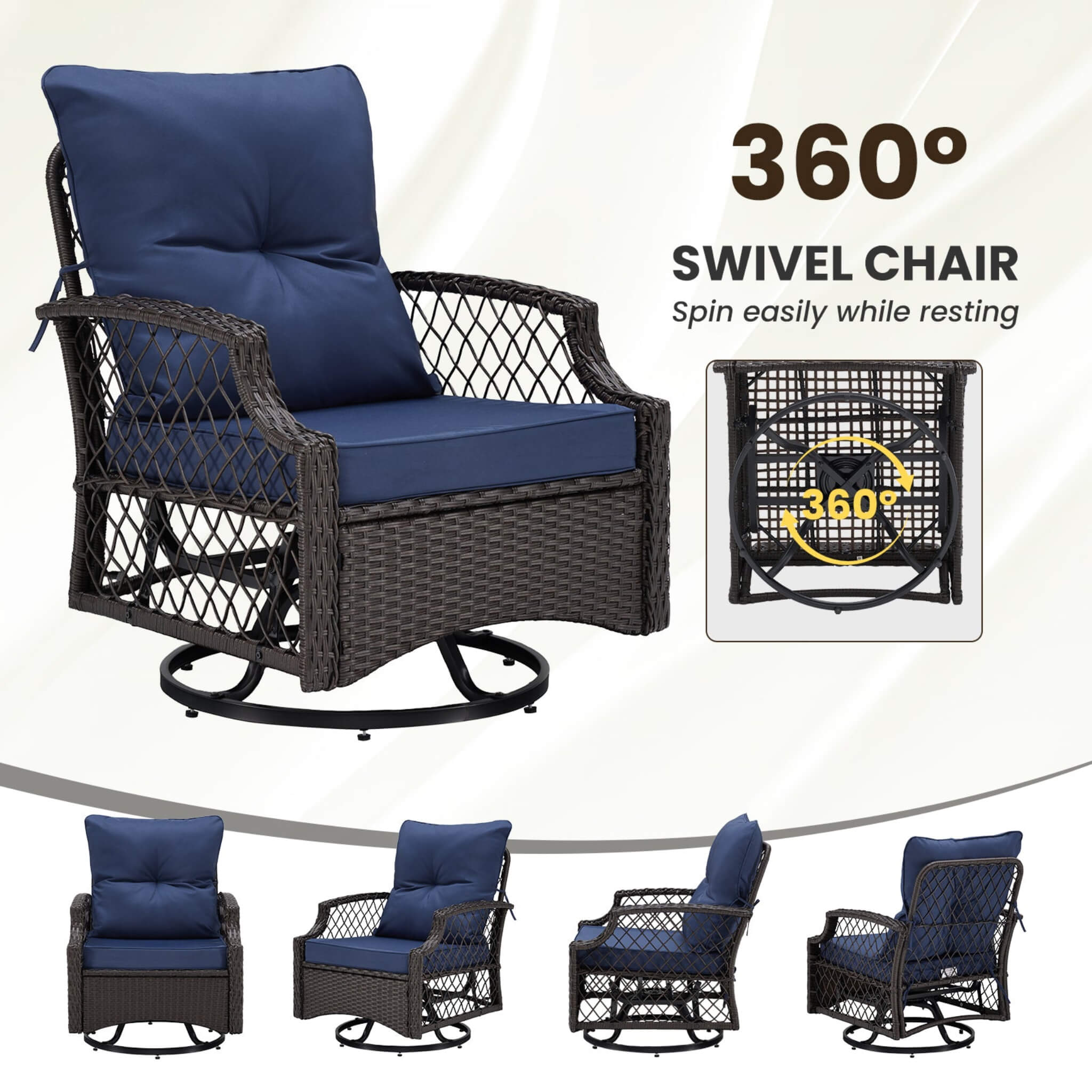 Alora 3-Piece Wicker Patio Bistro Set W/ Swivel Chairs And Table (SAK14789) – SAKSBY WHOLESALE, view 6