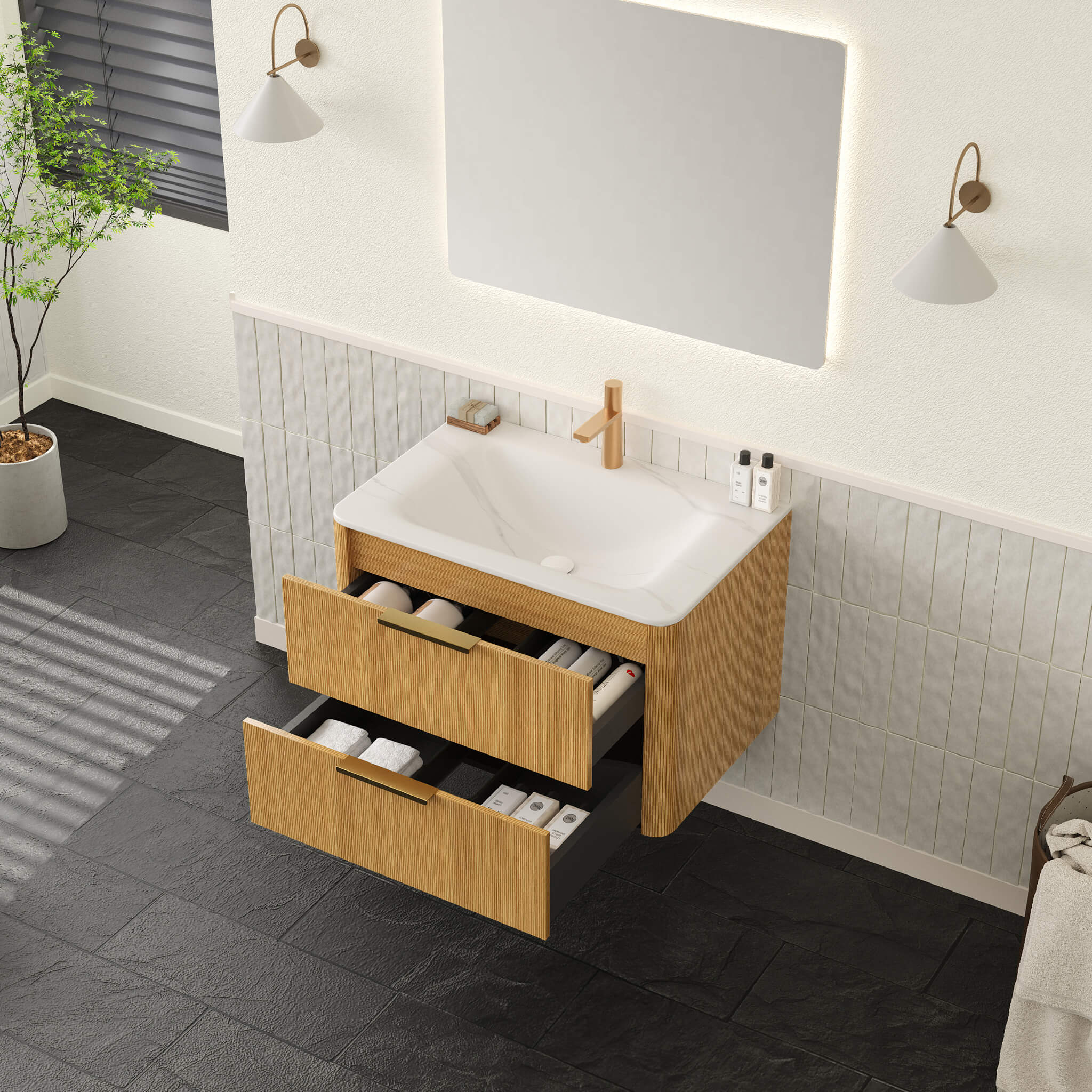 Nuvia Luxury 30/36-Inch Sintered Stone Floating Bathroom Vanity With Sink (SAK70429) – SAKSBY WHOLESALE, view 3