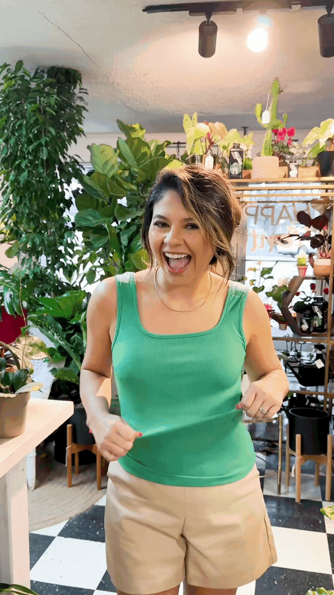 Grace+Emma Grace+Emma Bella Square Neck Rib Knit Tank Top, Green — detail close-up