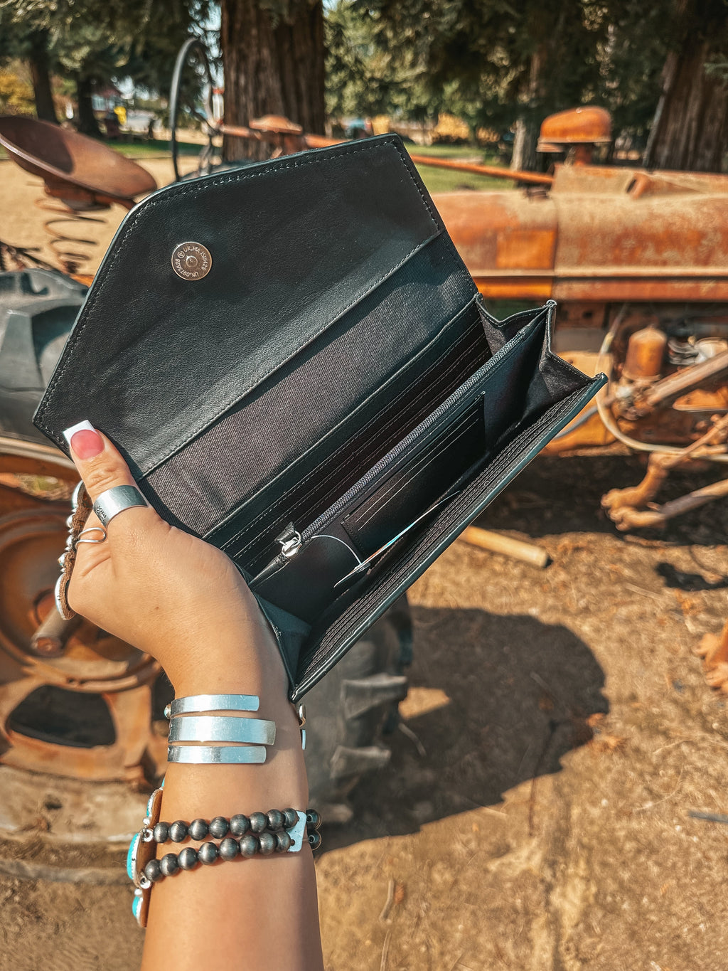 Haute Southern Hyde The Turquoise Tooled Beauty Wallet a Haute Southern Hyde Exclusive Cowhide Western Wallet — back view