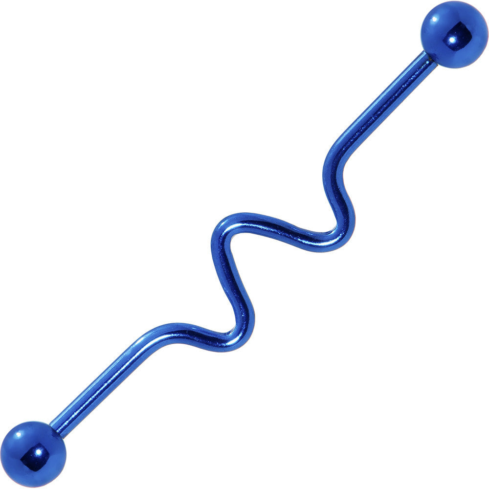 BodyCandy Wave Blue Anodized Titanium Industrial Project Bar 40mm — side view