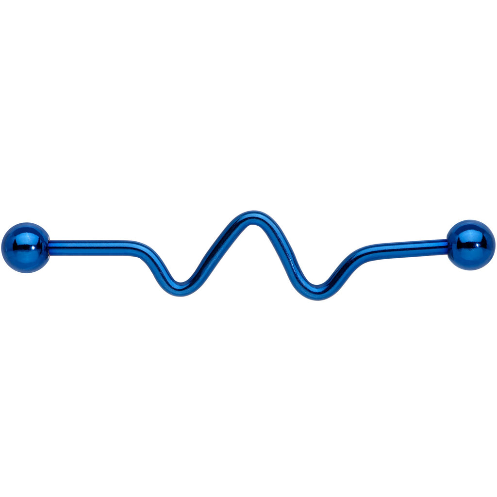 BodyCandy Wave Blue Anodized Titanium Industrial Project Bar 40mm — detail close-up