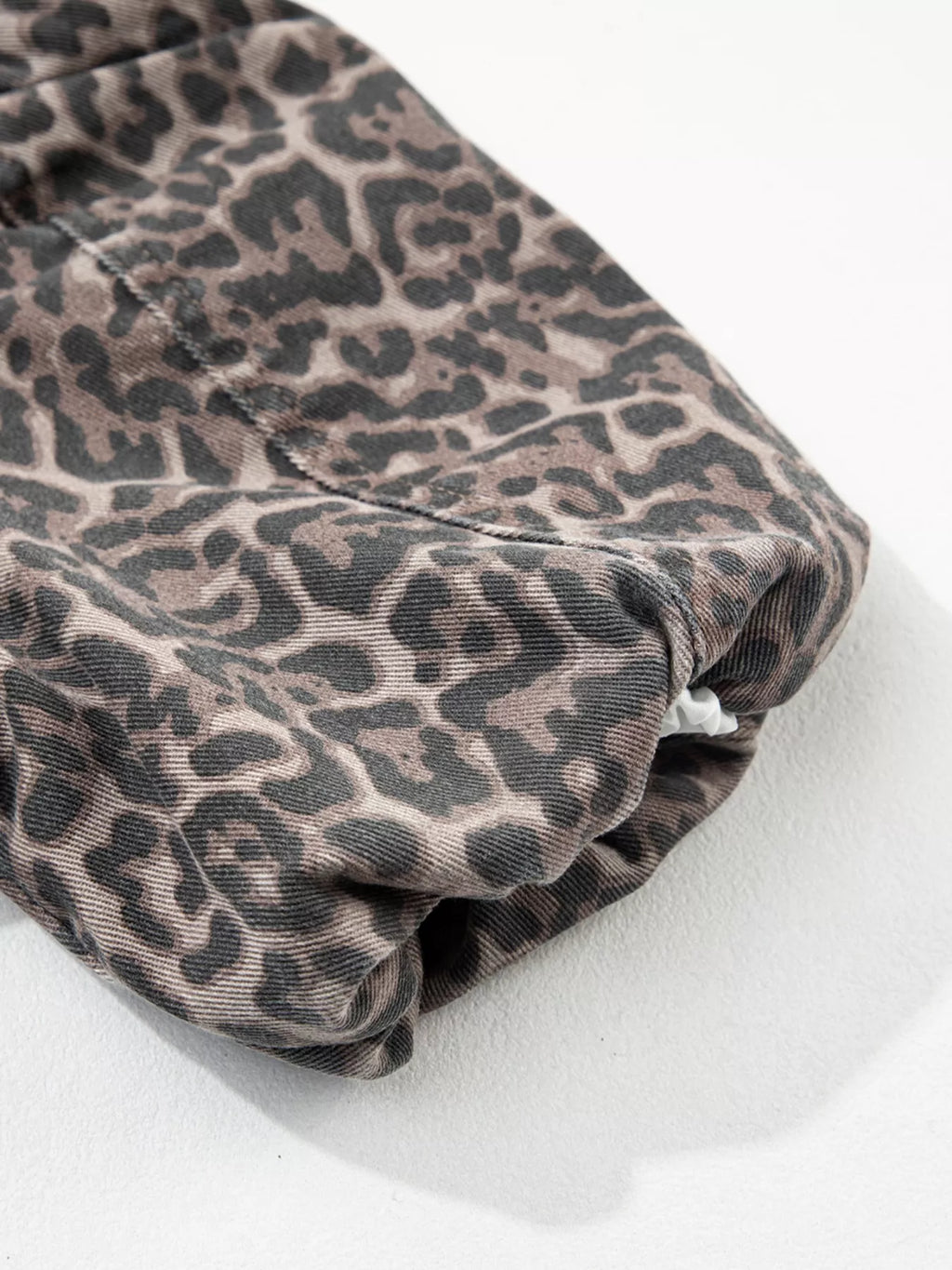 Leopard Print Ruffle Hem Denim Top