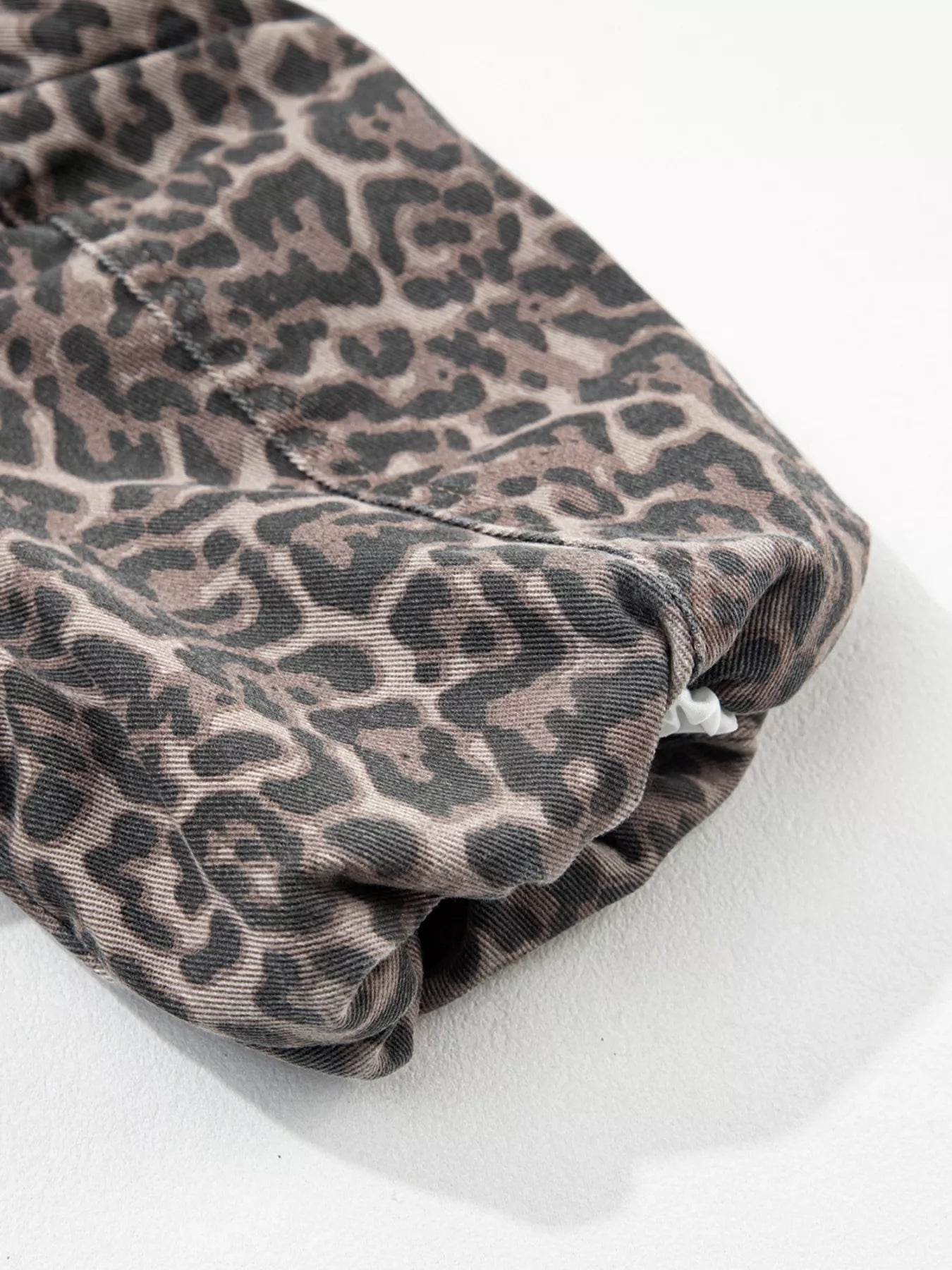 Leopard Print Ruffle Hem Denim Top