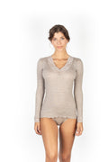 tittimitti EGI Exclusive Merino Wool Blend Top V-Neck Lace Trim Long Sleeves. Proudly Made in Italy (303) — comparison shot