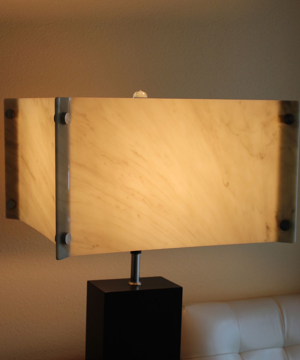 Pop Steady 15x15x9 Faux Marbled Alabaster Shallow Drum Square Lampshade – LampsUSA, view 3