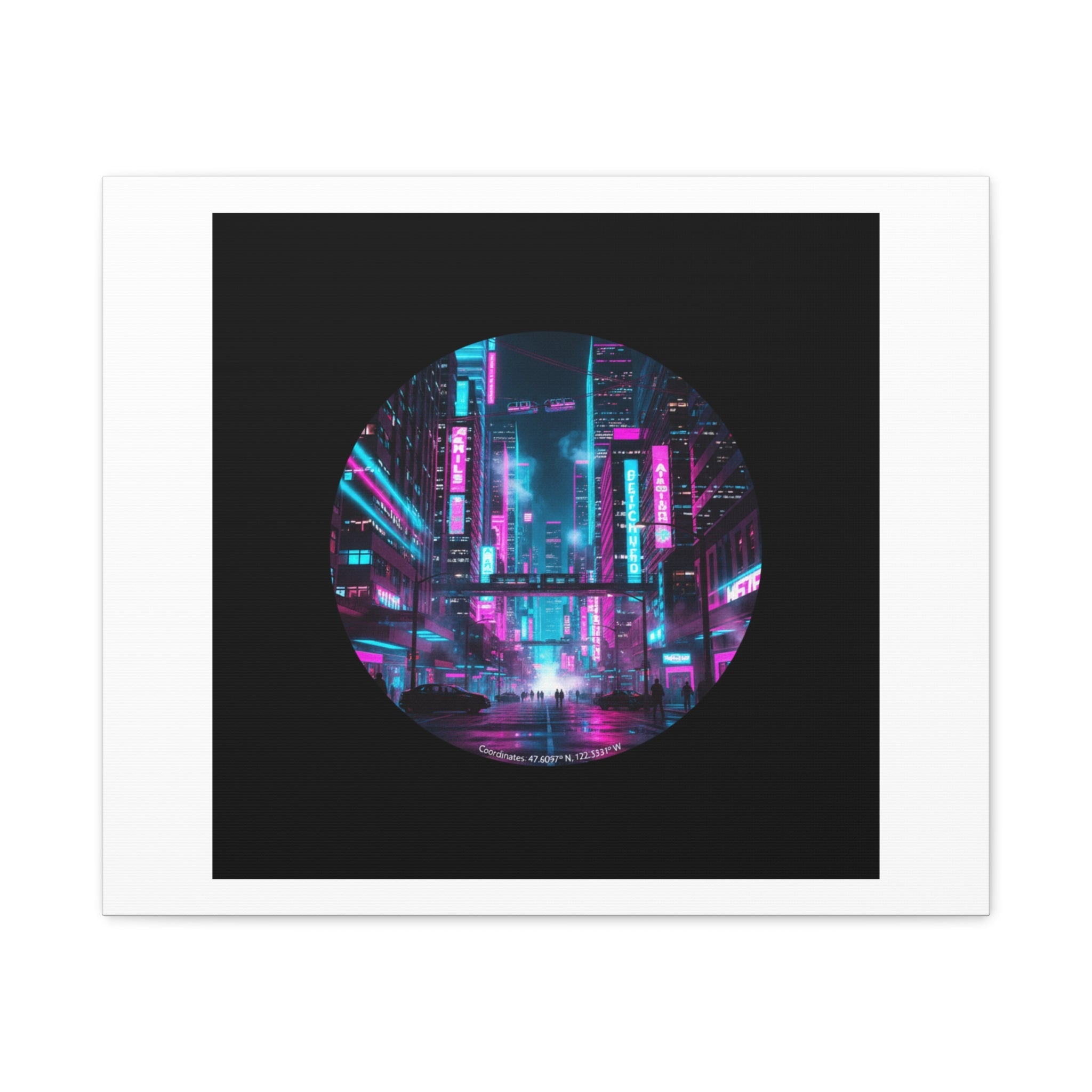 Neon Cyberpunk Cityscape Canvas | synthwave skyline, future city art