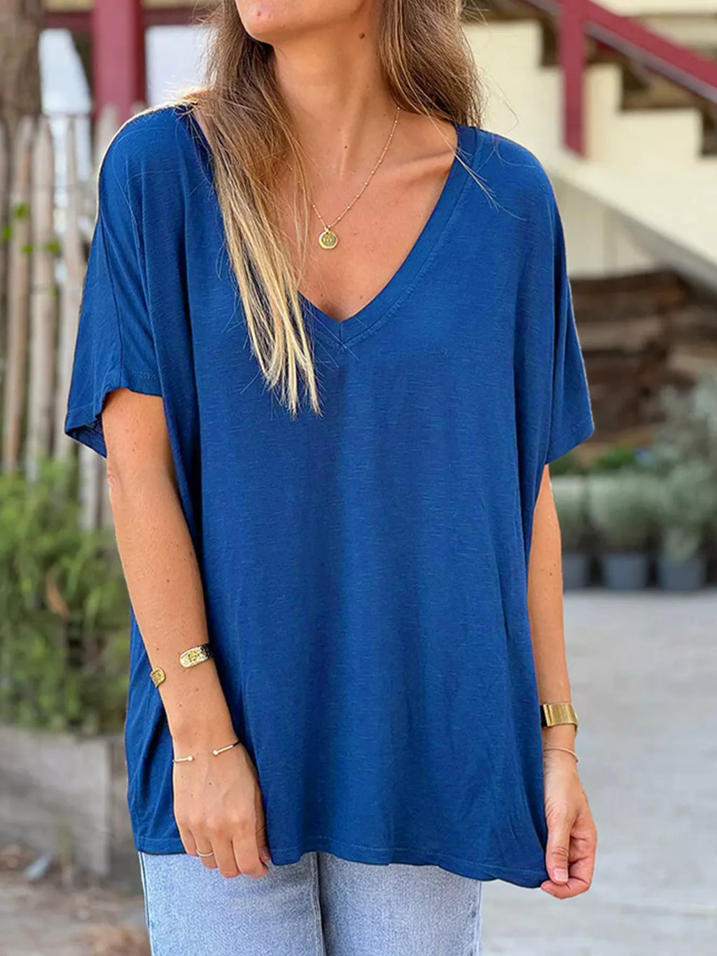 Casual V-Neck Relaxed Fit T-Shirt