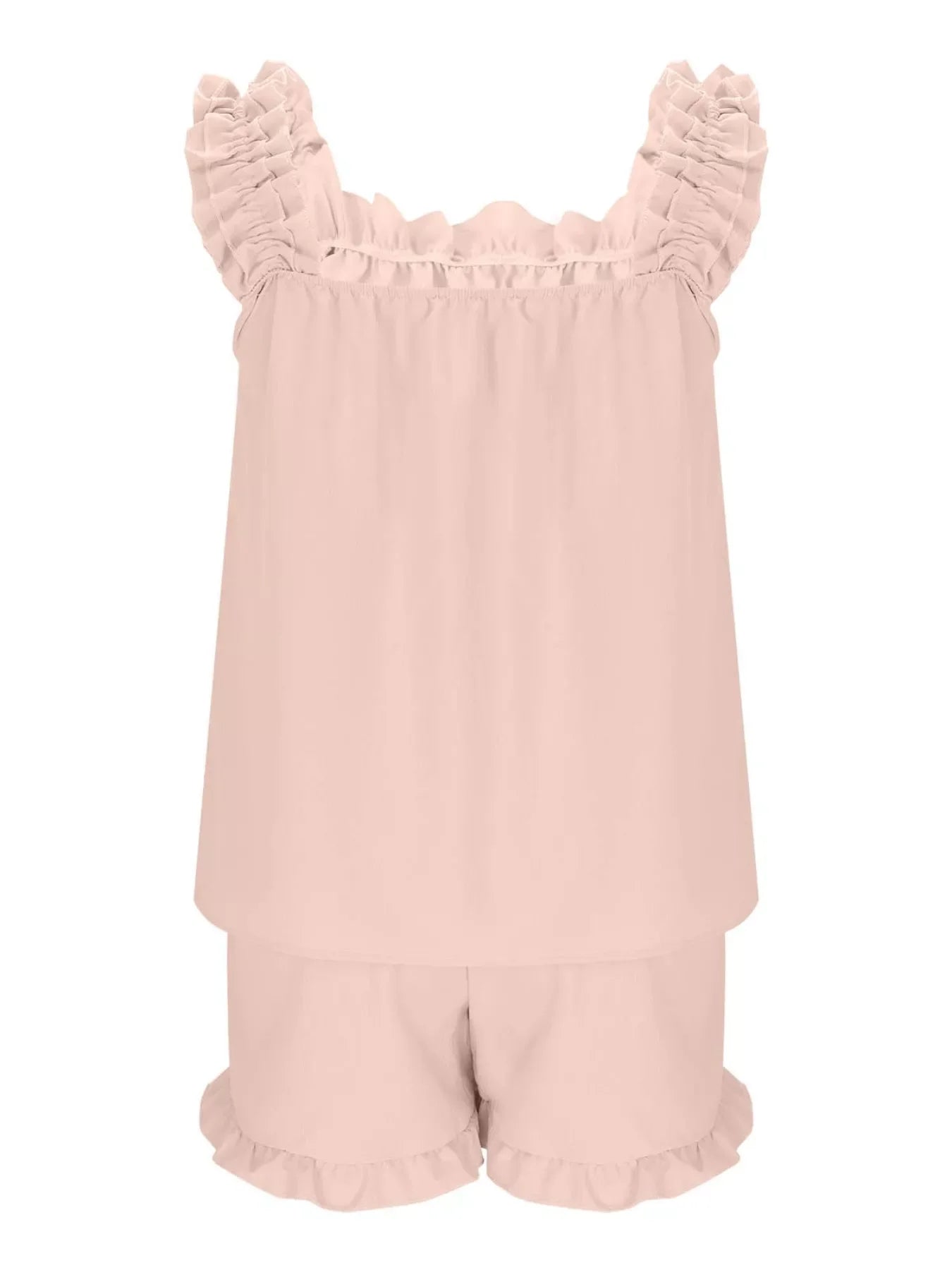 Ruffle Trim Sleeveless Top and Shorts Set