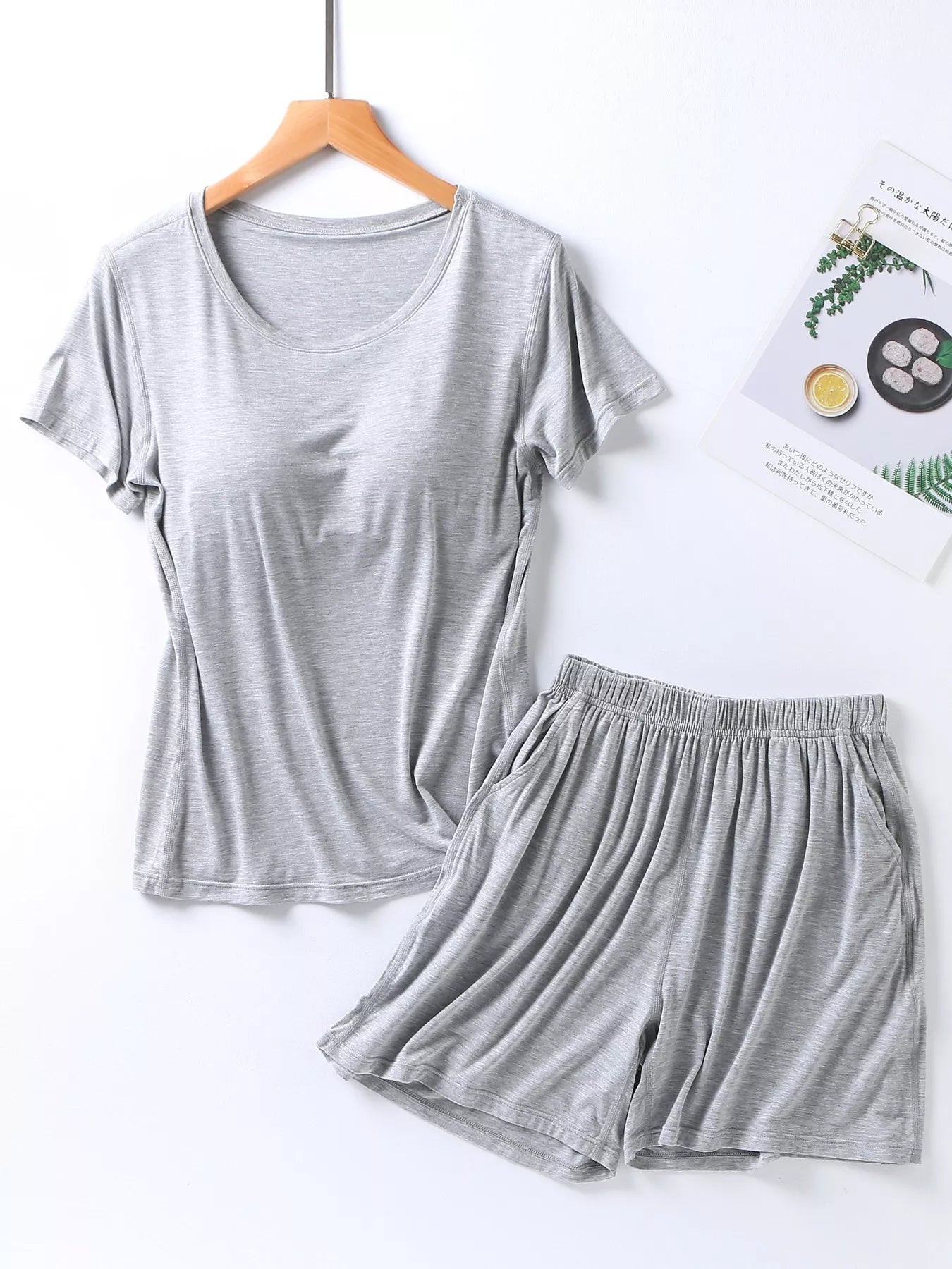 Plus Size Padded Round Neck Modal T-Shirt and Shorts Set