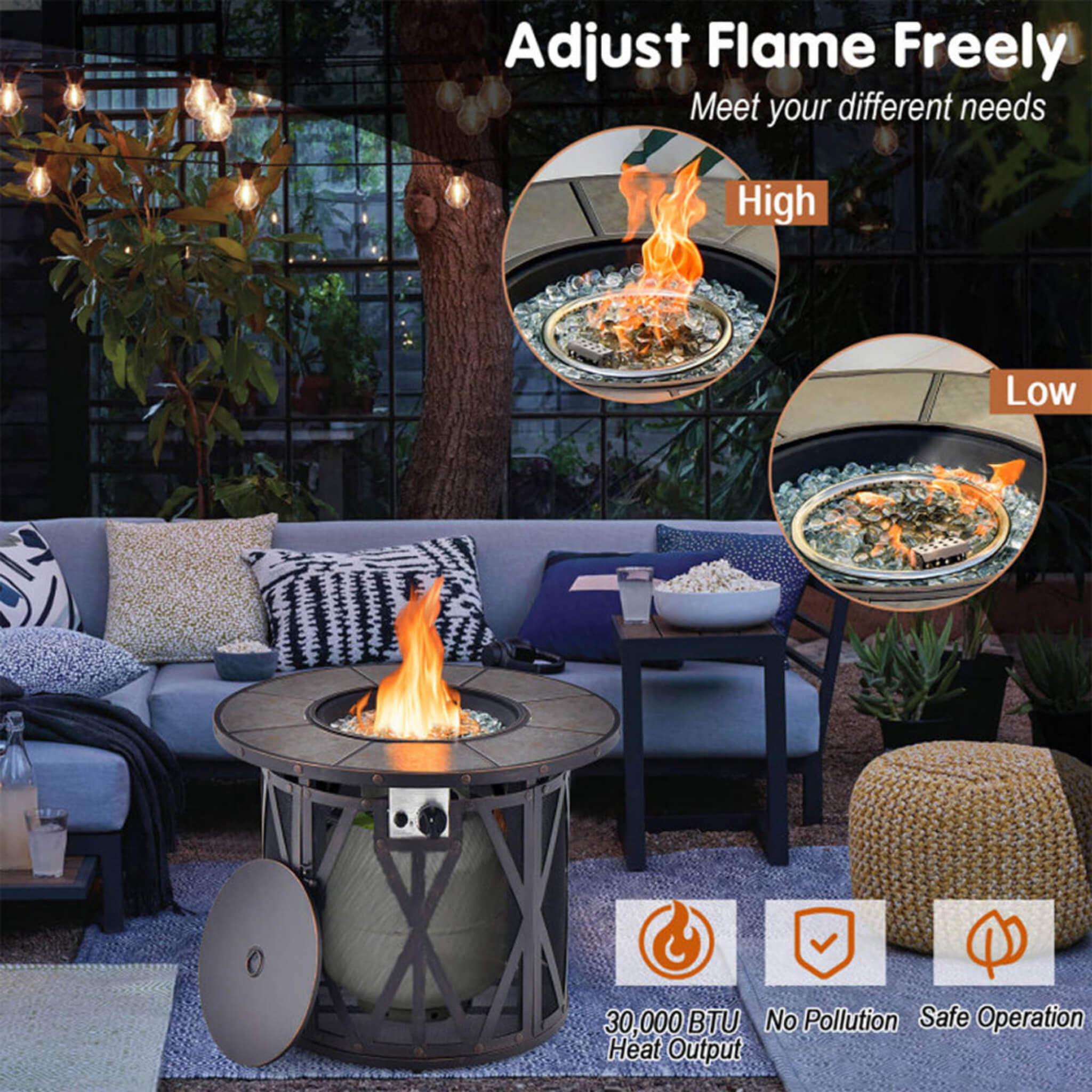 Alora 30-Inch 30K BTU Premium Outdoor Patio Gas Fire Pit Table With Fire Glass And Cover (SAK17432) – SAKSBY WHOLESALE, view 