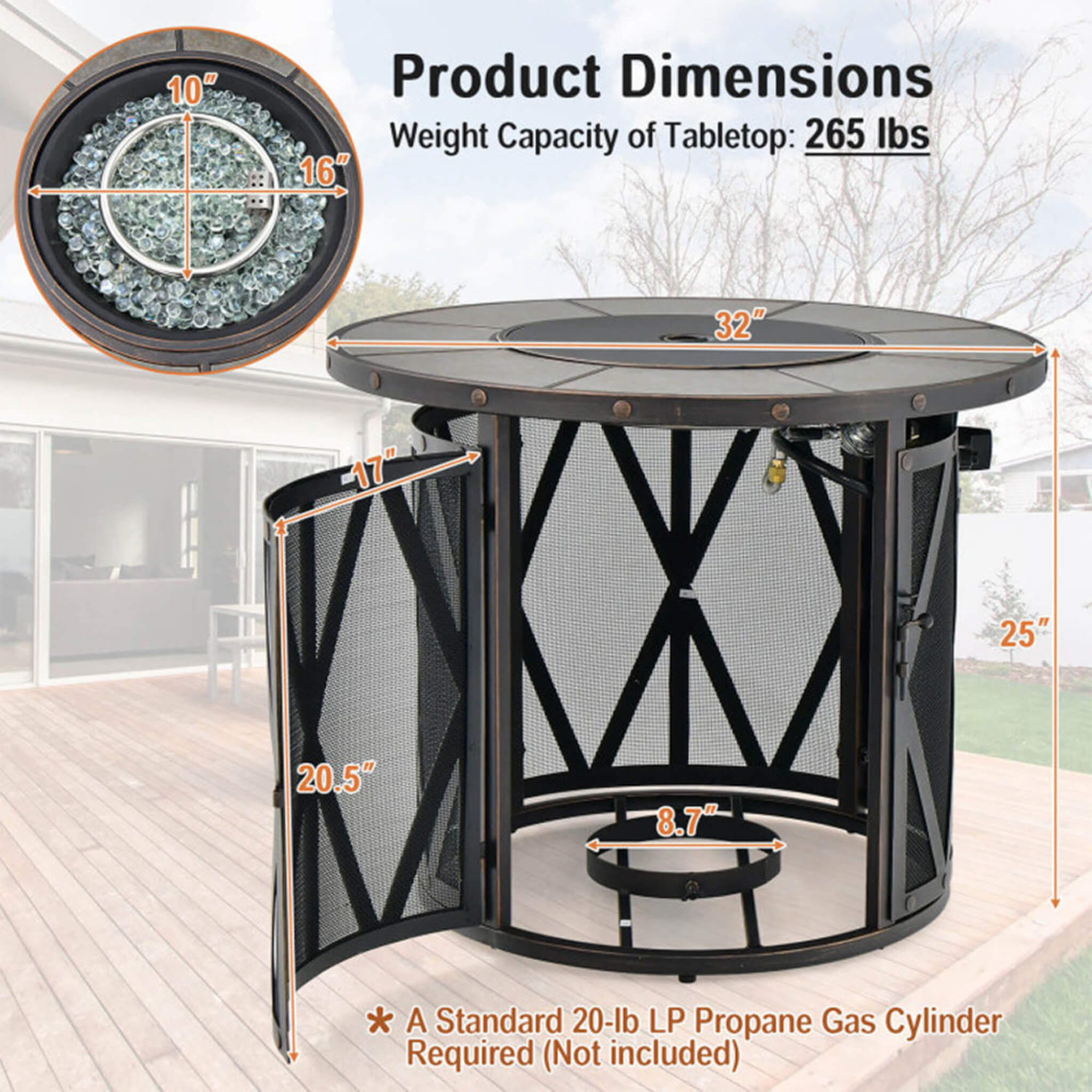 Alora 30-Inch 30K BTU Premium Outdoor Patio Gas Fire Pit Table With Fire Glass And Cover (SAK17432) – SAKSBY WHOLESALE, view 