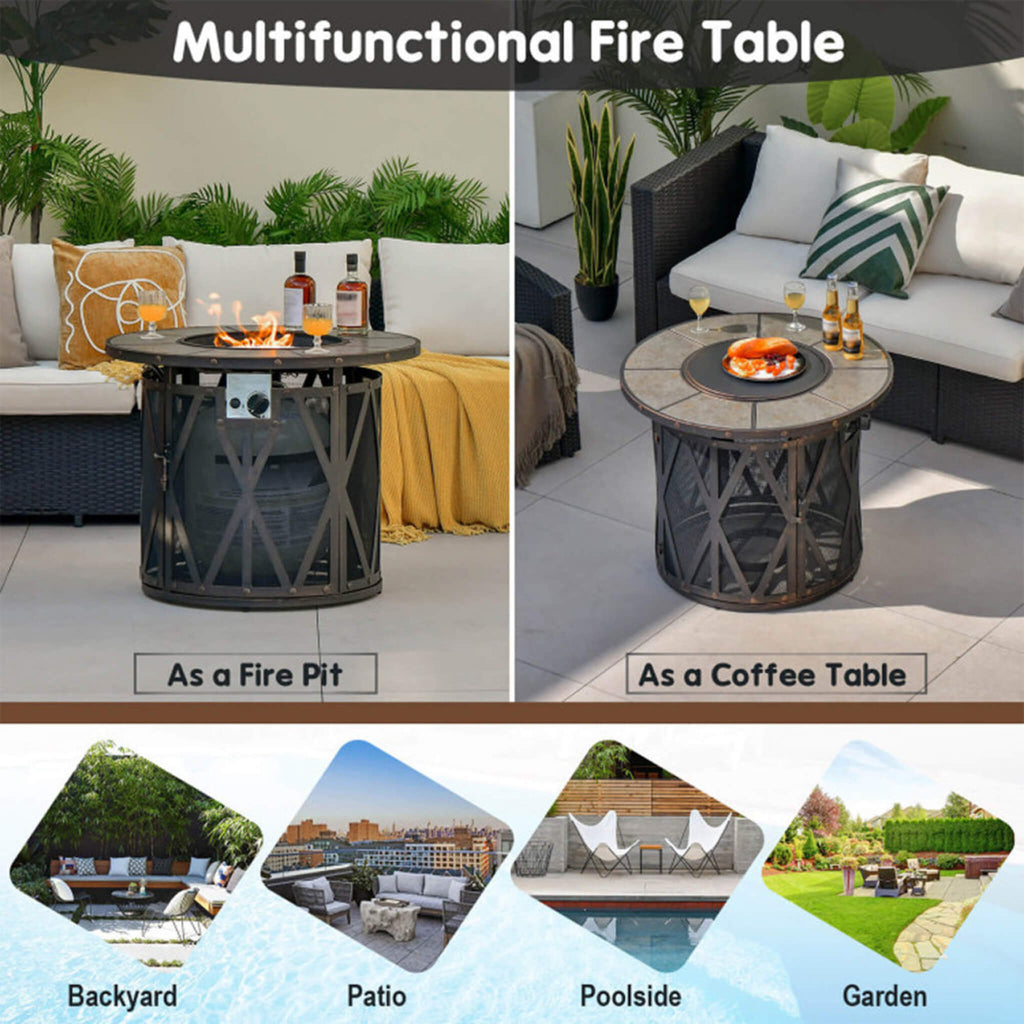 Alora 30-Inch 30K BTU Premium Outdoor Patio Gas Fire Pit Table With Fire Glass And Cover (SAK17432) – SAKSBY WHOLESALE, view 