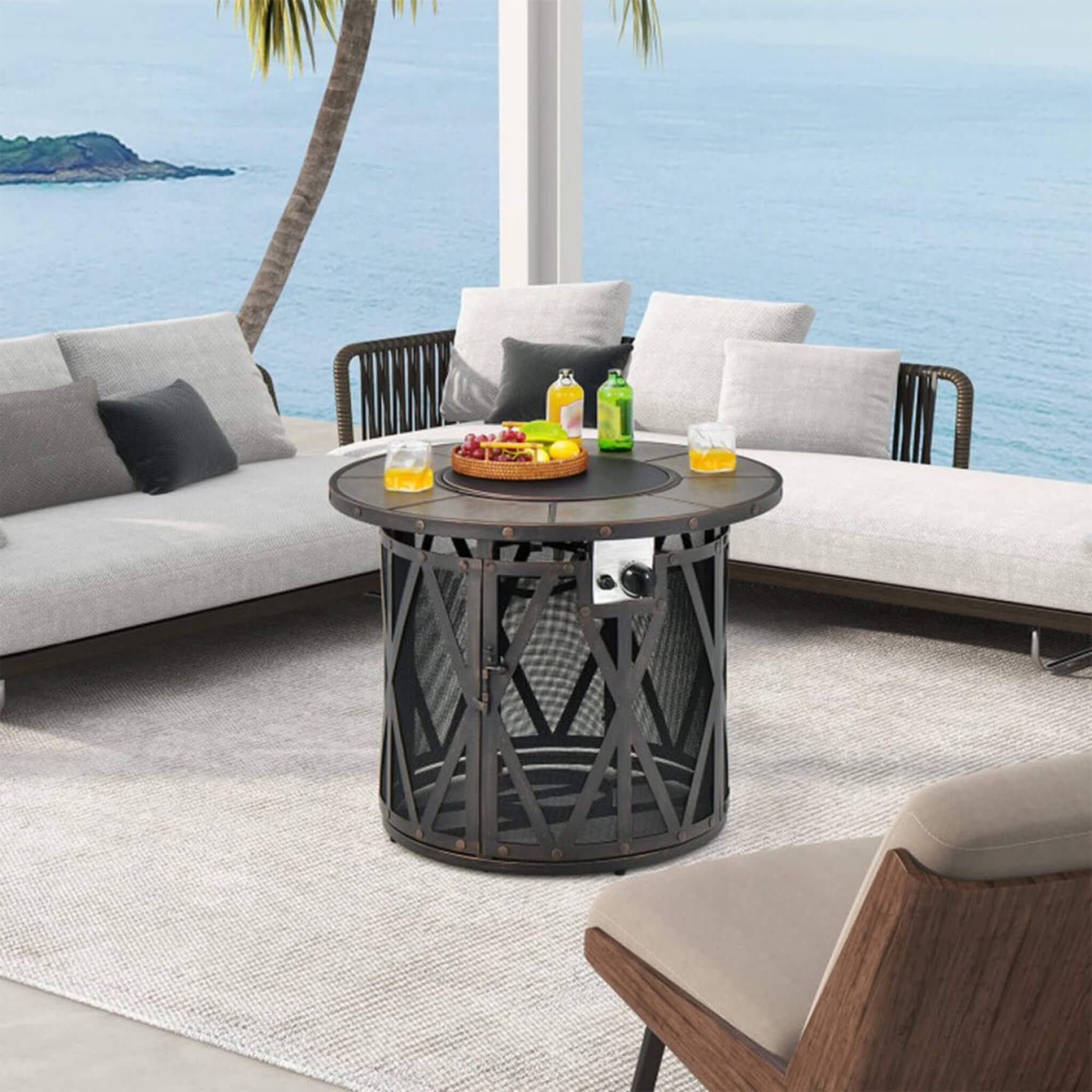 Alora 30-Inch 30K BTU Premium Outdoor Patio Gas Fire Pit Table With Fire Glass And Cover (SAK17432) – SAKSBY WHOLESALE, view 