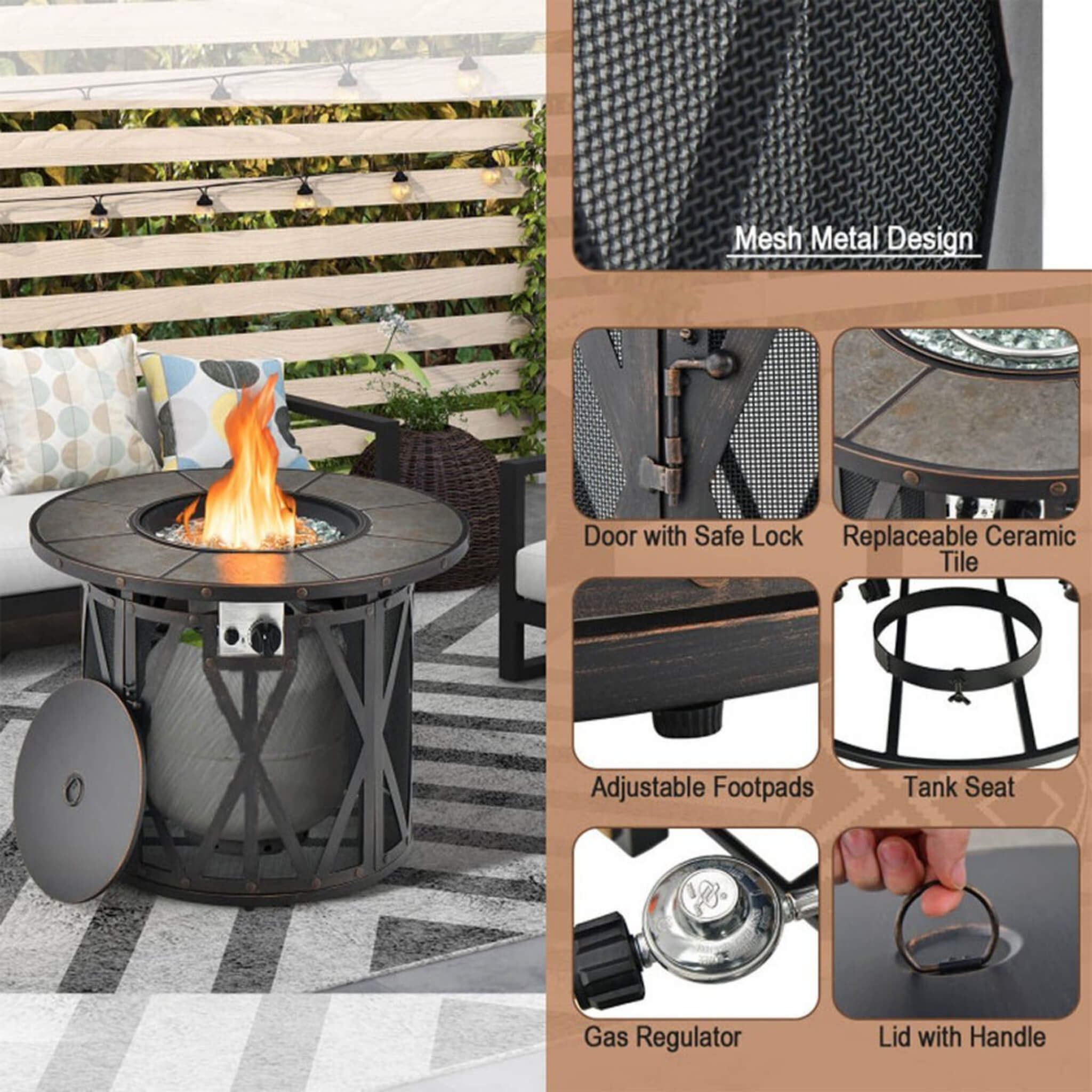 Alora 30-Inch 30K BTU Premium Outdoor Patio Gas Fire Pit Table With Fire Glass And Cover (SAK17432) – SAKSBY WHOLESALE, view 