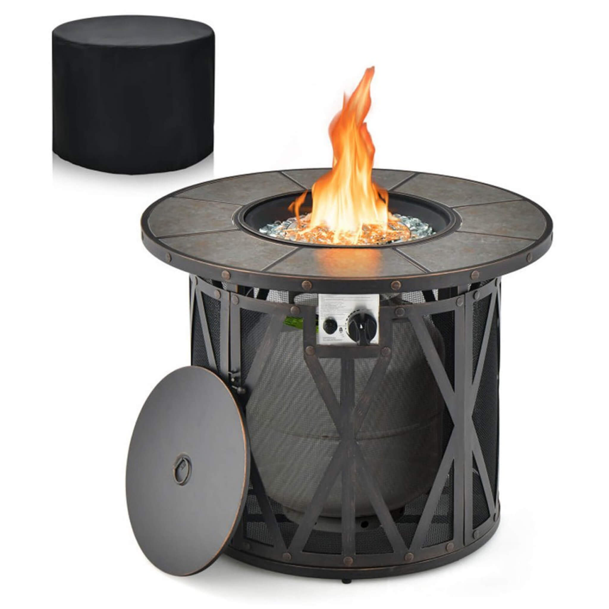 Alora 30-Inch 30K BTU Premium Outdoor Patio Gas Fire Pit Table With Fire Glass And Cover (SAK17432) – SAKSBY WHOLESALE, view 
