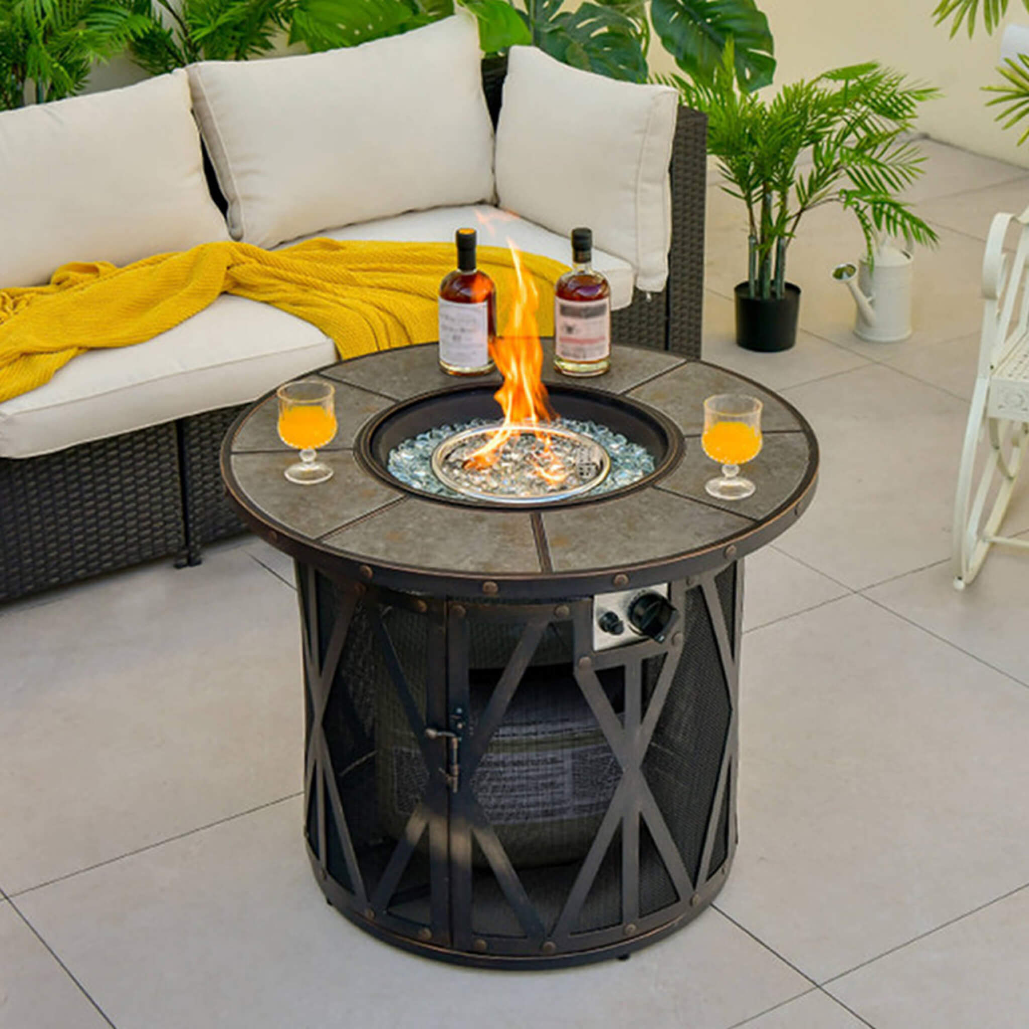 Alora 30-Inch 30K BTU Premium Outdoor Patio Gas Fire Pit Table With Fire Glass And Cover (SAK17432) – SAKSBY WHOLESALE, view 