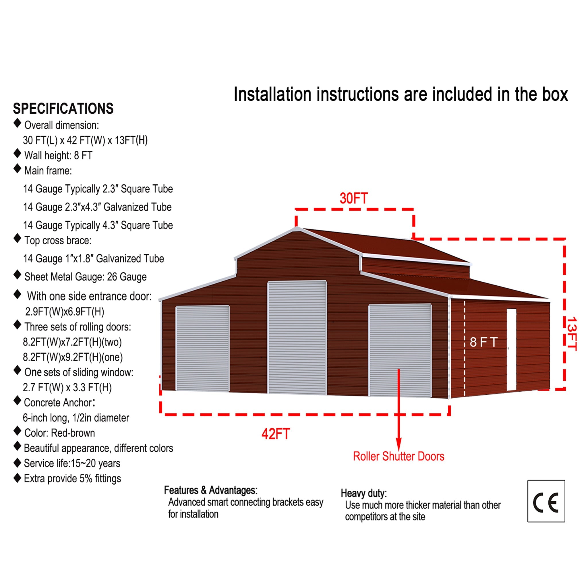 [30X42FT] Heavy-Duty All-Weather 3-Garage Galvanized Steel Storage Shed (SAK18765) – SAKSBY WHOLESALE, view 7