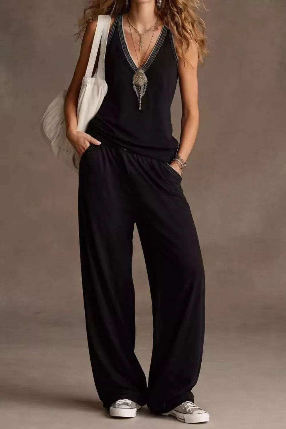 V-Neck Tank and Wide Leg Pants Set