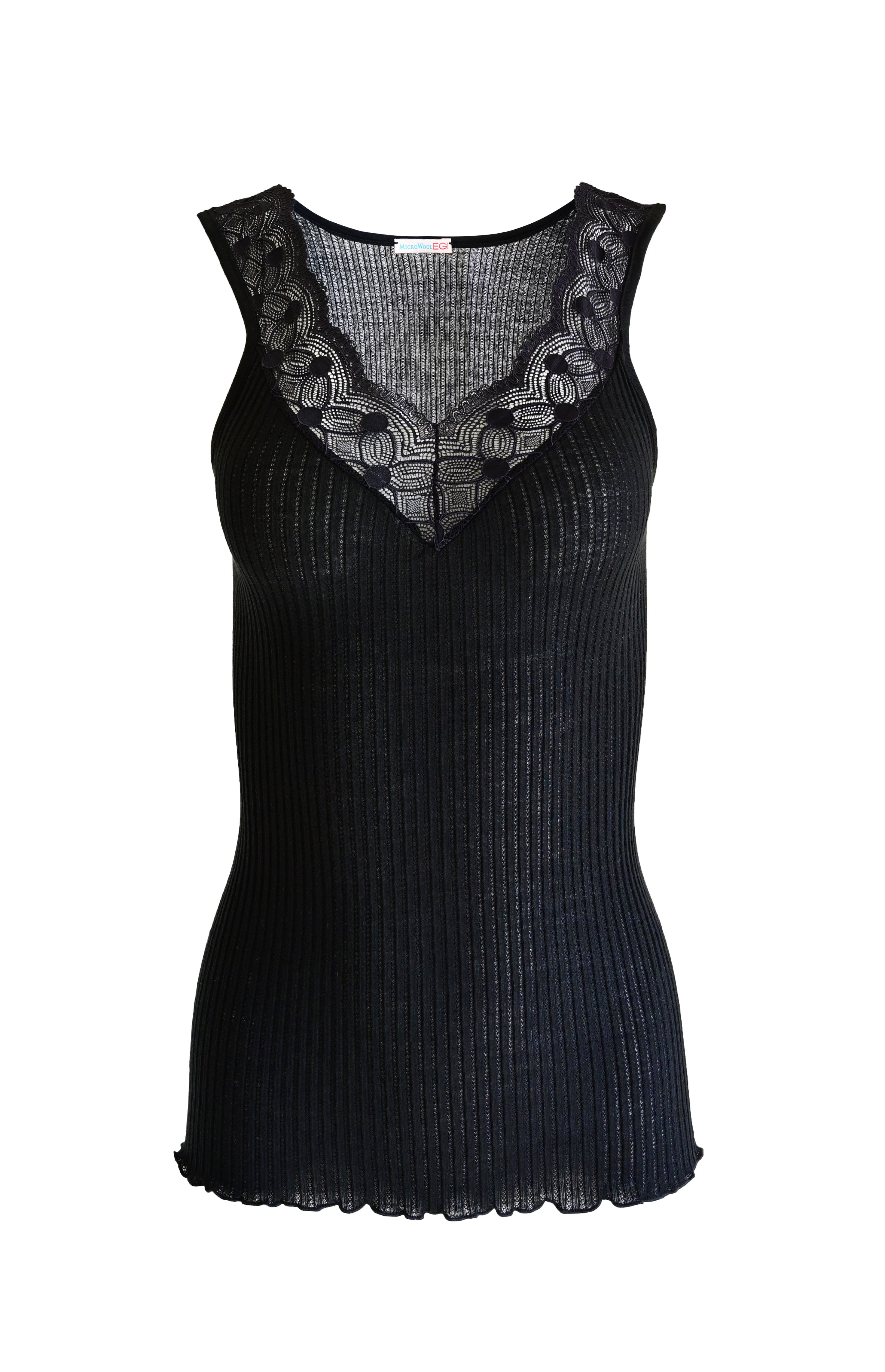tittimitti EGI Exclusive Collections Women's Merino Wool Blend Lace-Trimmed Tank Top. Proudly Made in Italy (312) — detail cl