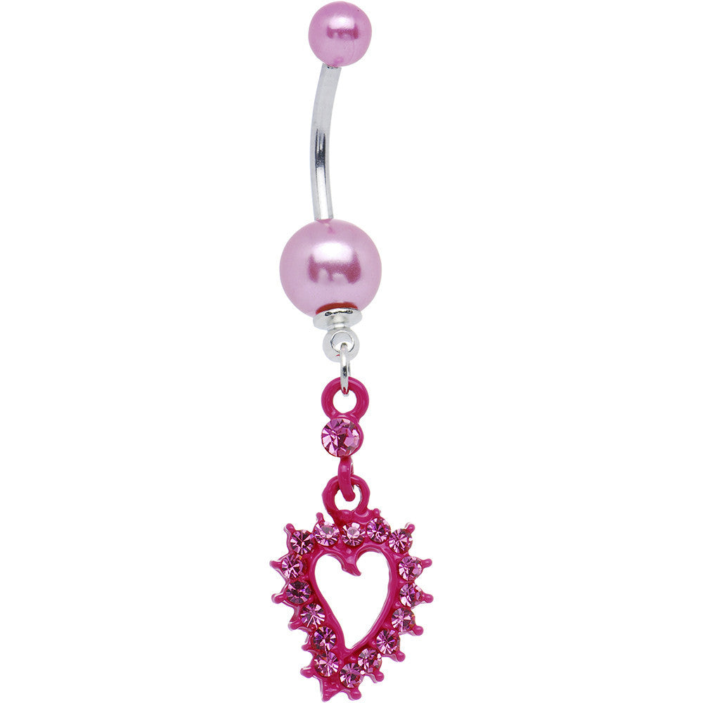 BodyCandy Precious Pink Faux Pearl Heart Cut Out Belly Ring — main product shot