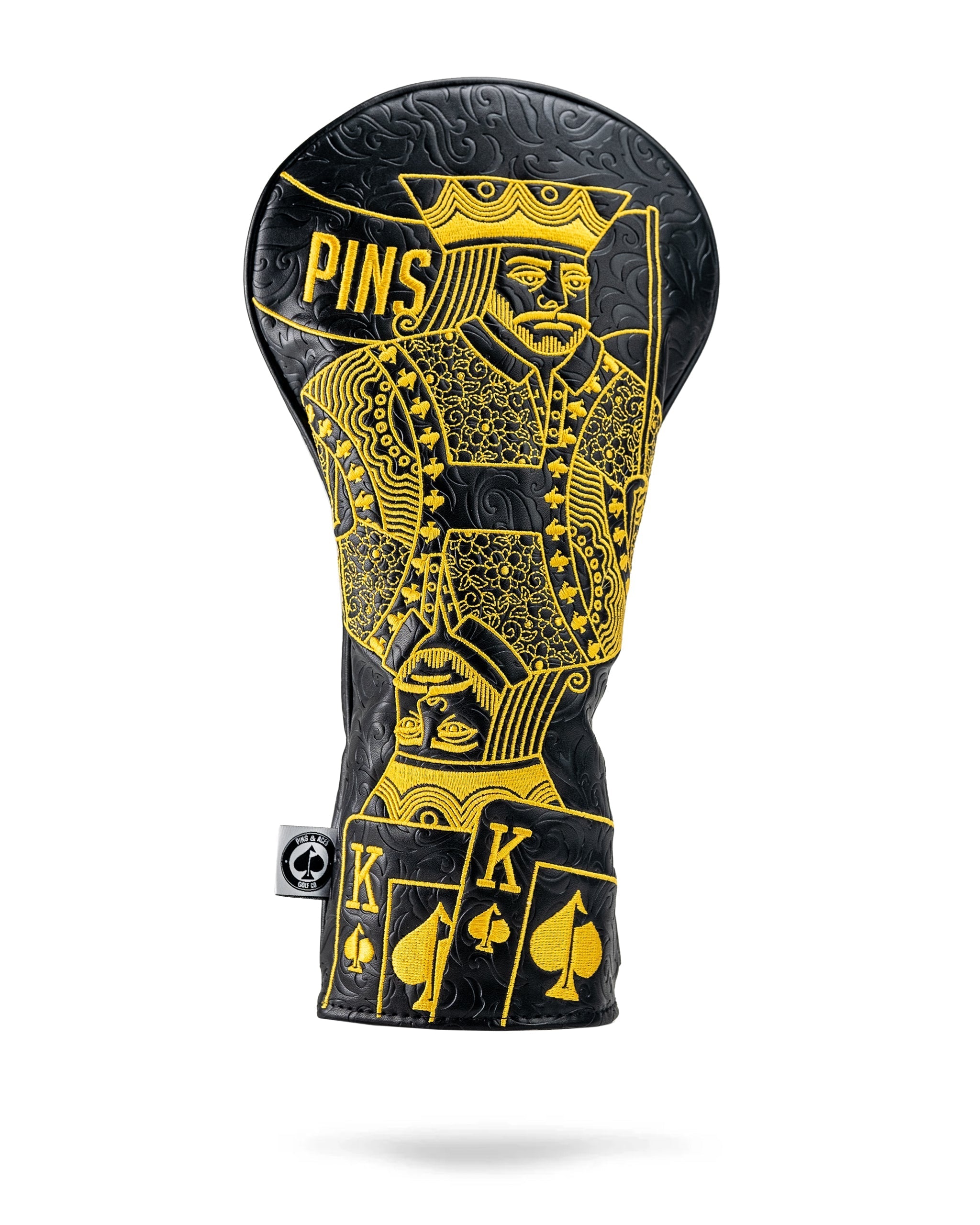 Pins and Aces Black/Gold King of Spades - Driver Cover — detail close-up