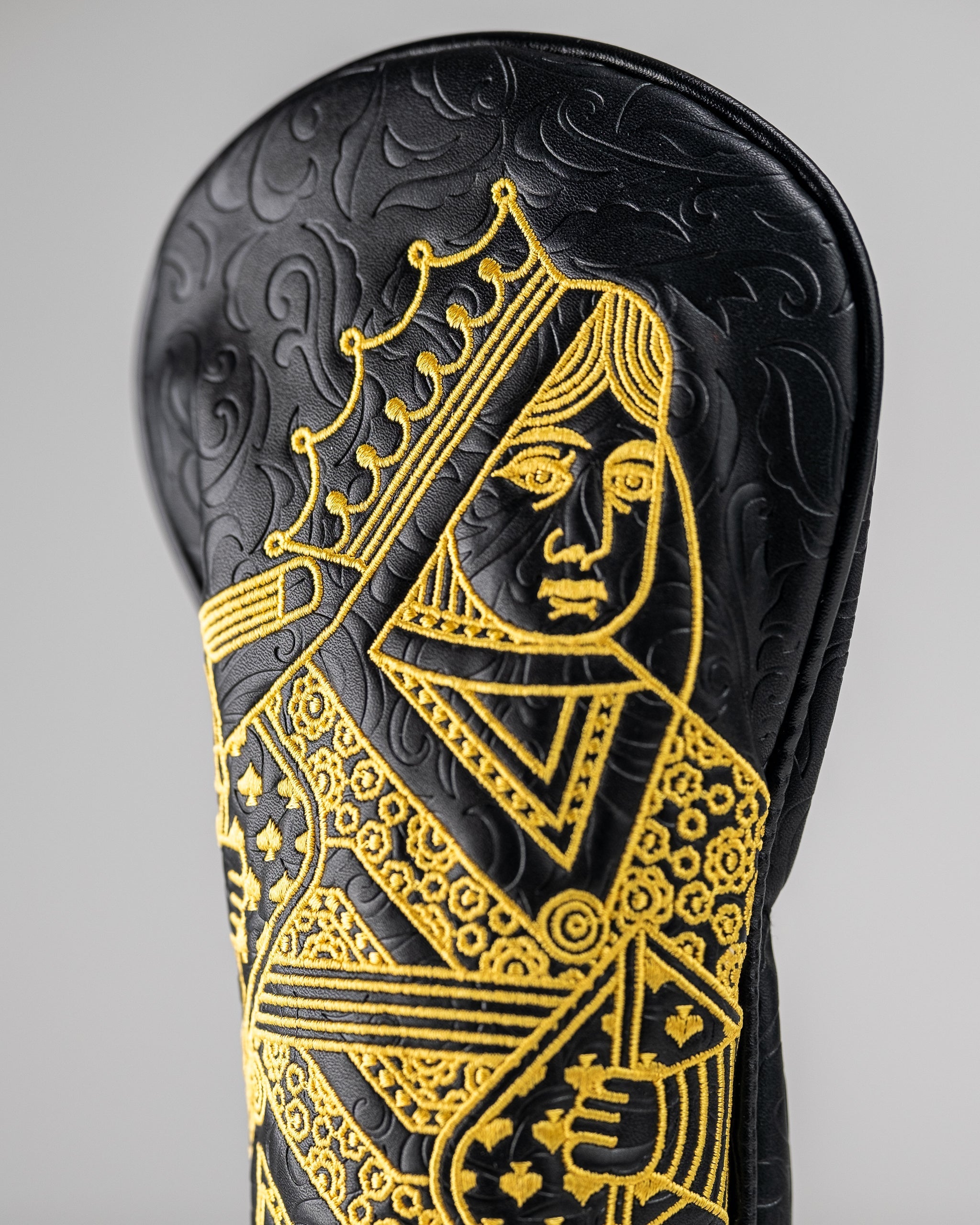 Pins and Aces Black/Gold Queen of Spades - Fairway Cover — side view