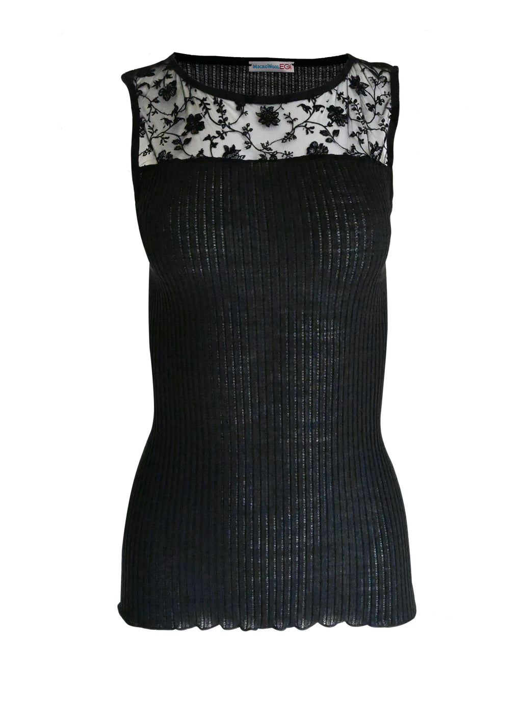 tittimitti EGI Exclusive Merino Wool Blend Top with Tulle Trim. Proudly Made in Italy. — detail close-up