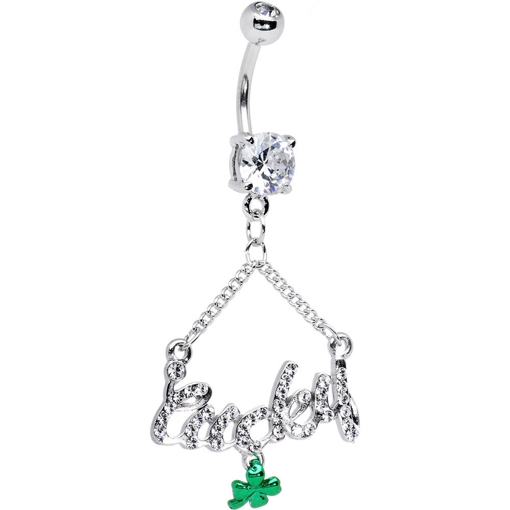 BodyCandy Clear Gem Lucky Shamrock Dangle Belly Ring — main product shot