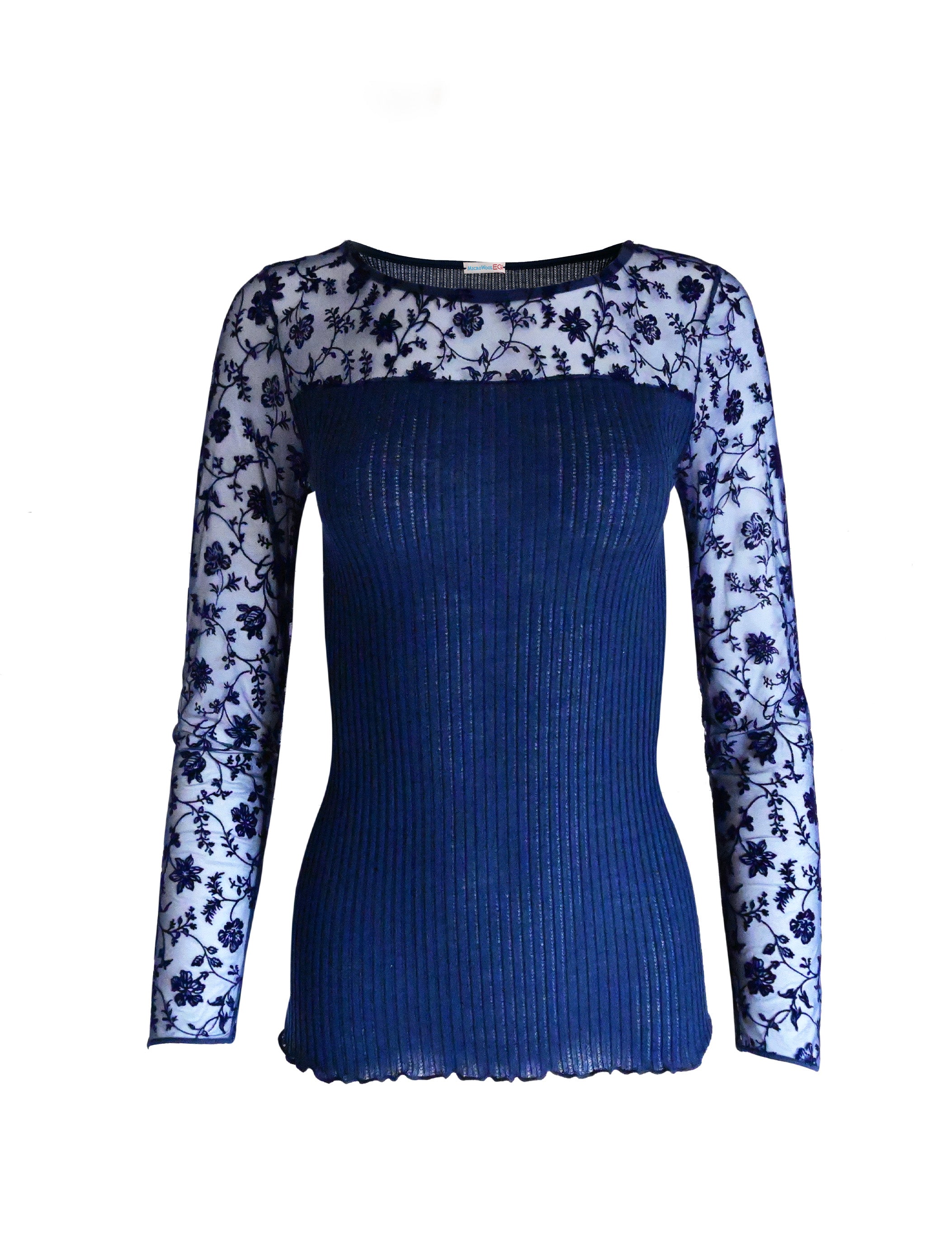 tittimitti EGI Exclusive Collections Merino Wool Blend Top with Tulle Trim. Proudly Made in Italy. — detail close-up