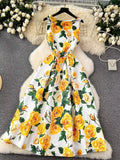 Floral Print Sleeveless Midi Dress