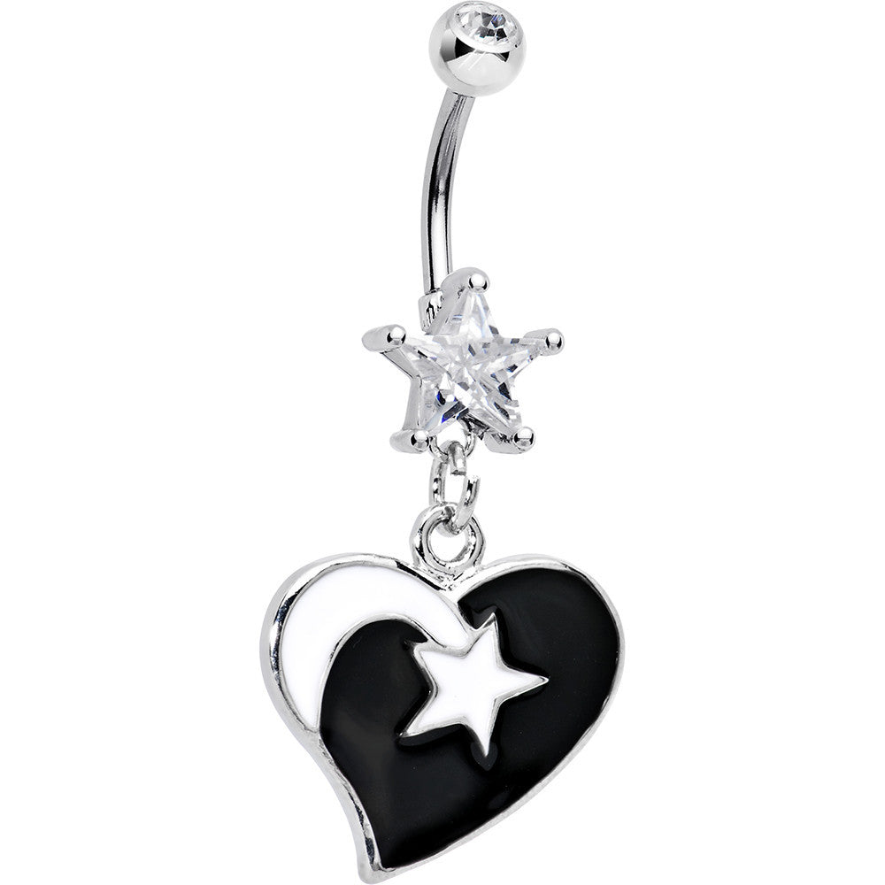 BodyCandy Black and White Shooting Star Heart Belly Ring — main product shot
